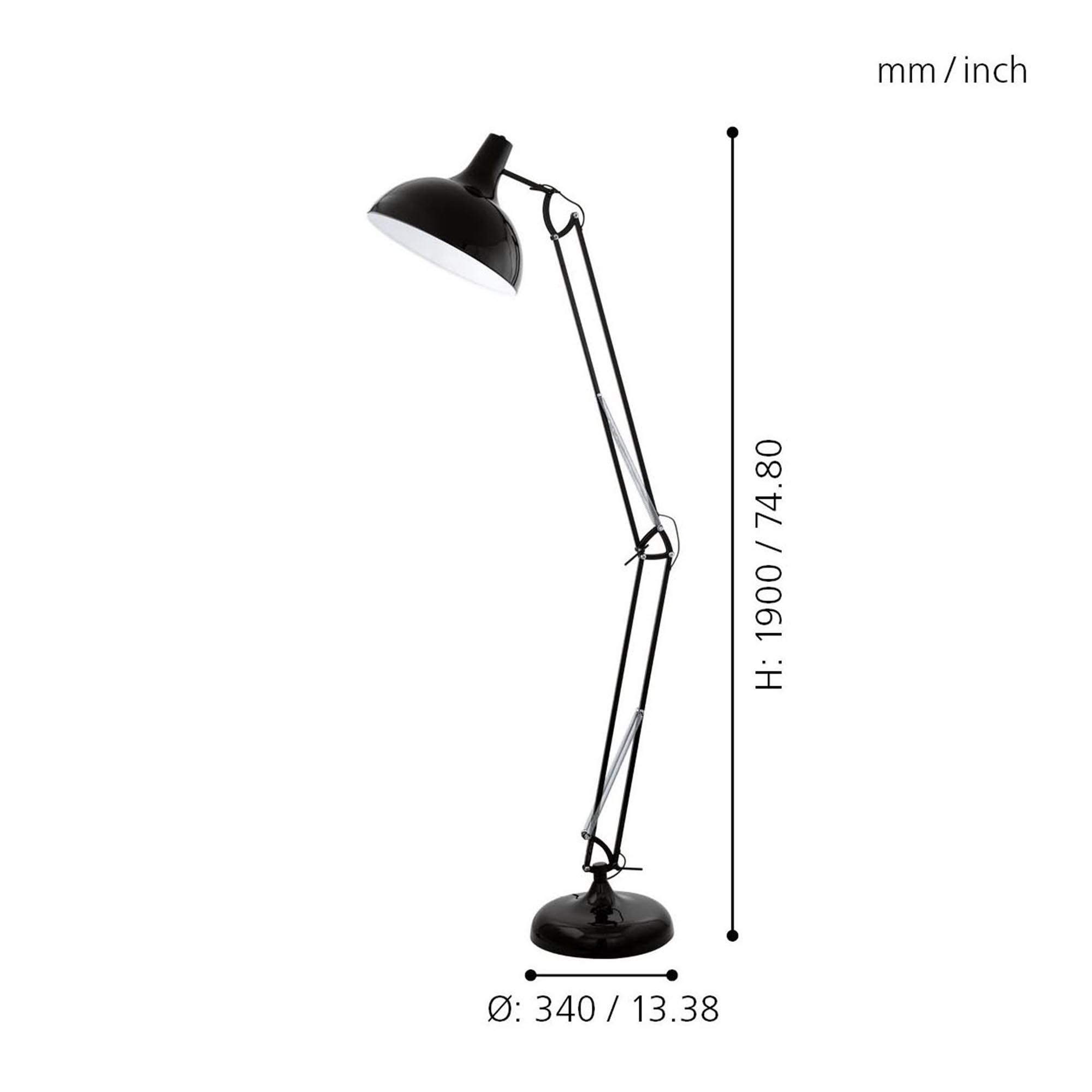 Lampadaire BORGILLIO noir H190cm