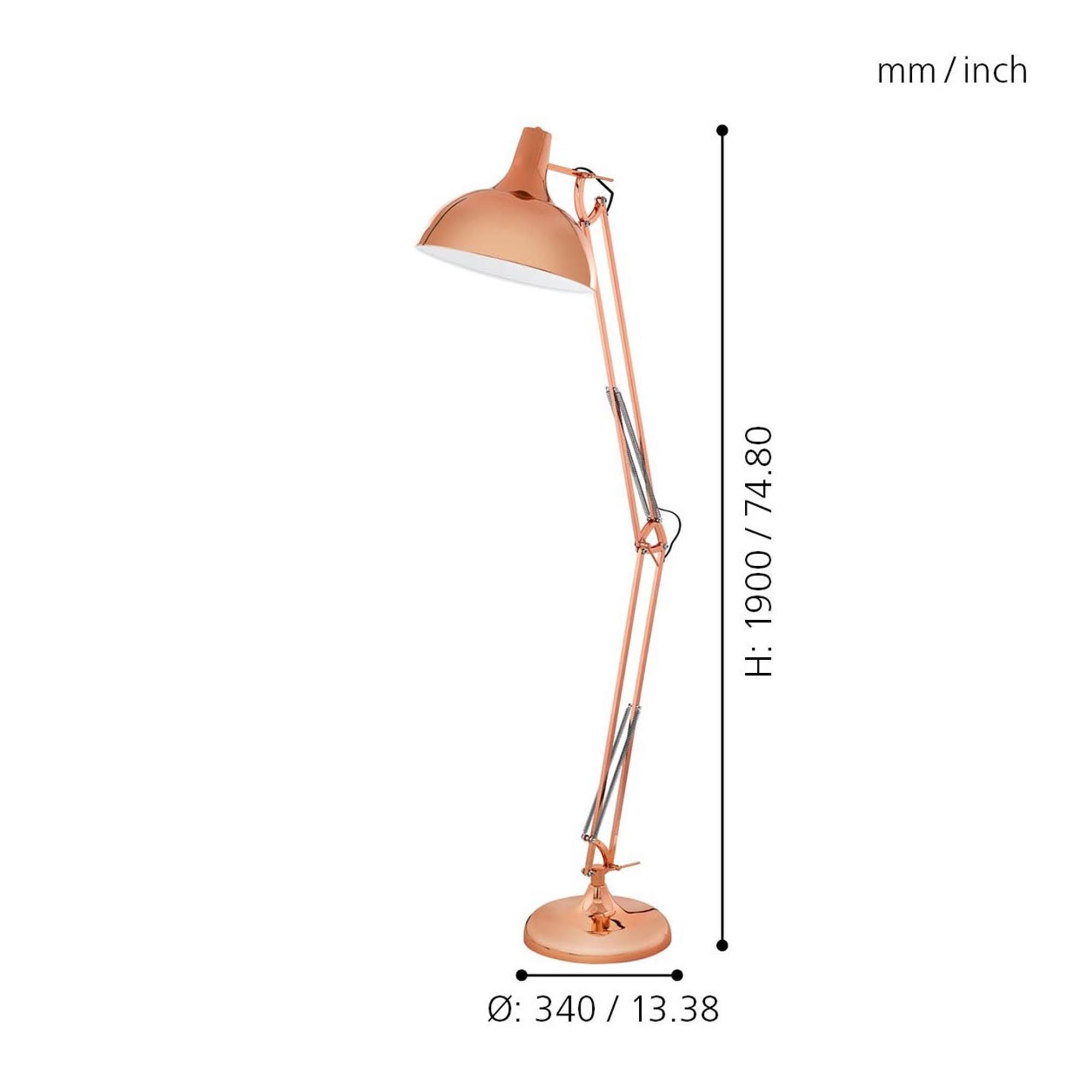 Lampadaire BORGILLO cuivre brillant  H190cm