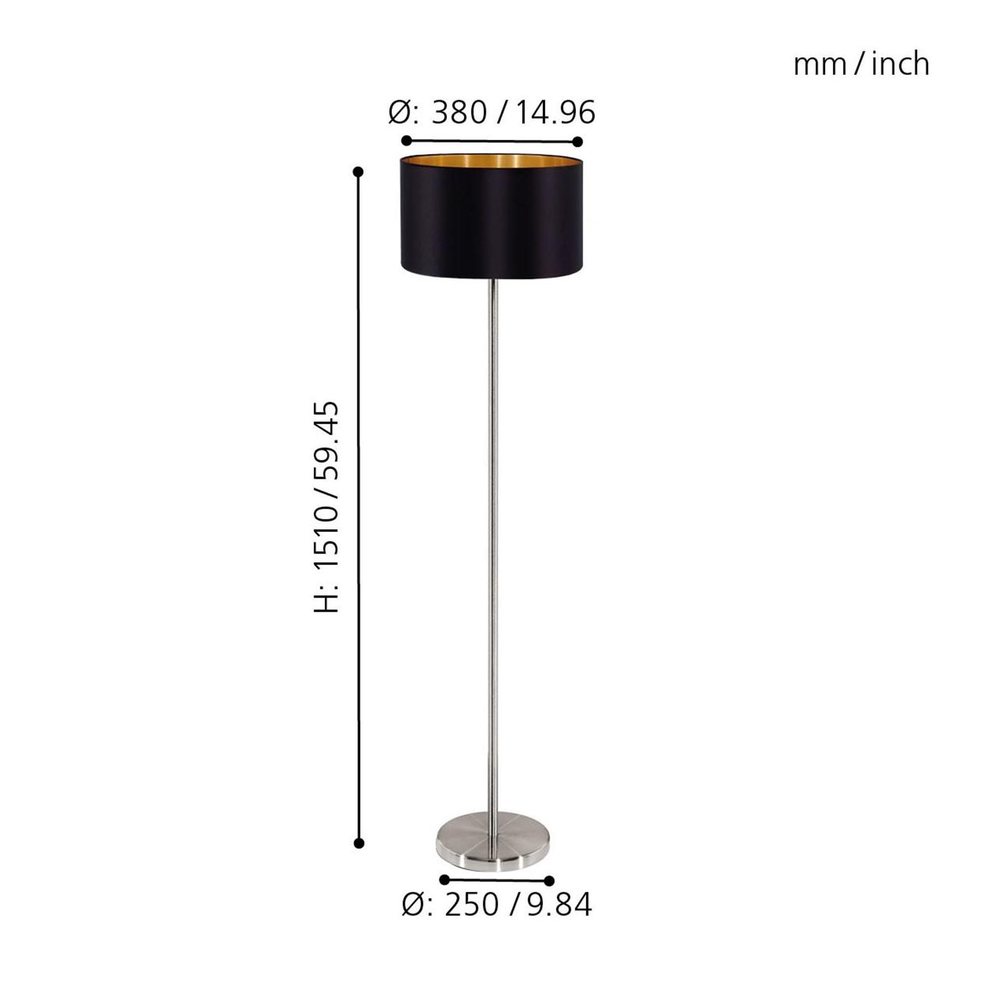 Lampadaire PASTERI gris/noir/doré H151cm