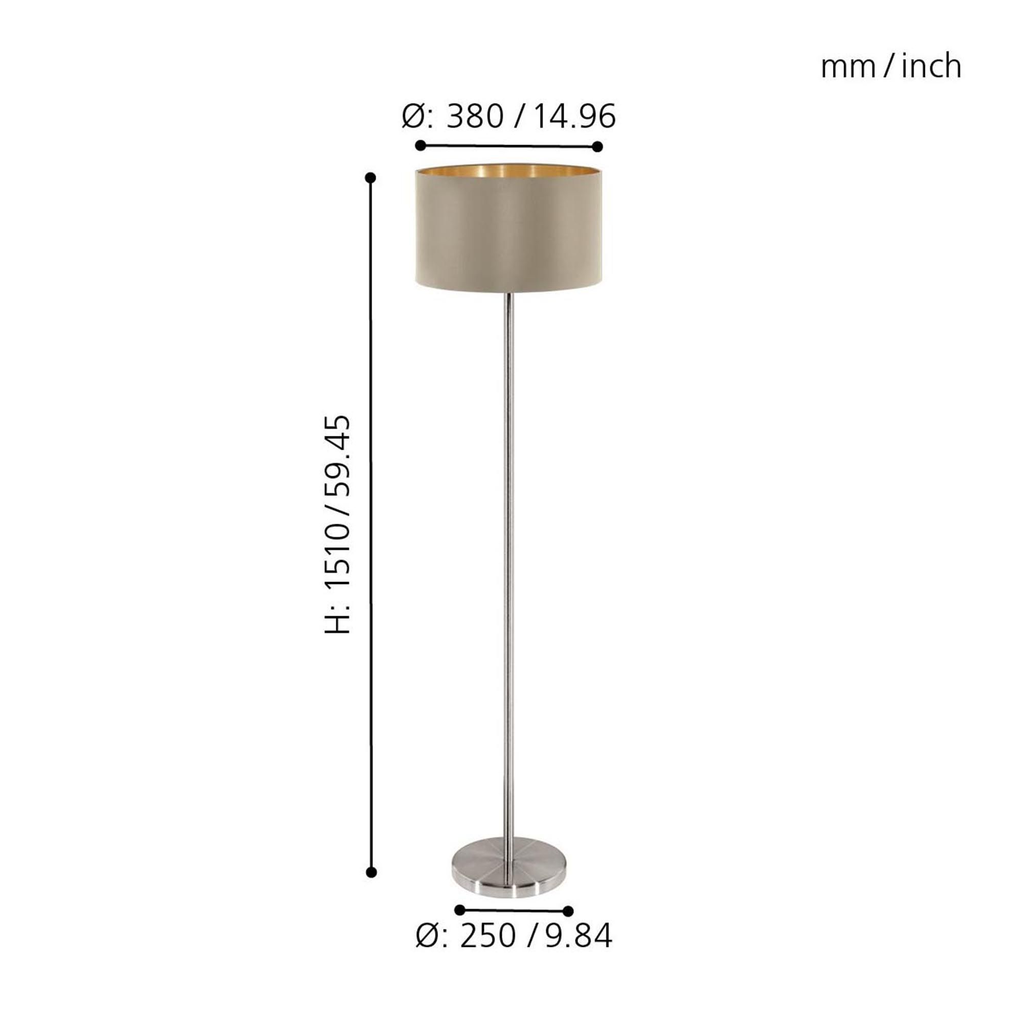 Lampadaire PASTERI gris/taupe/doré H151cm