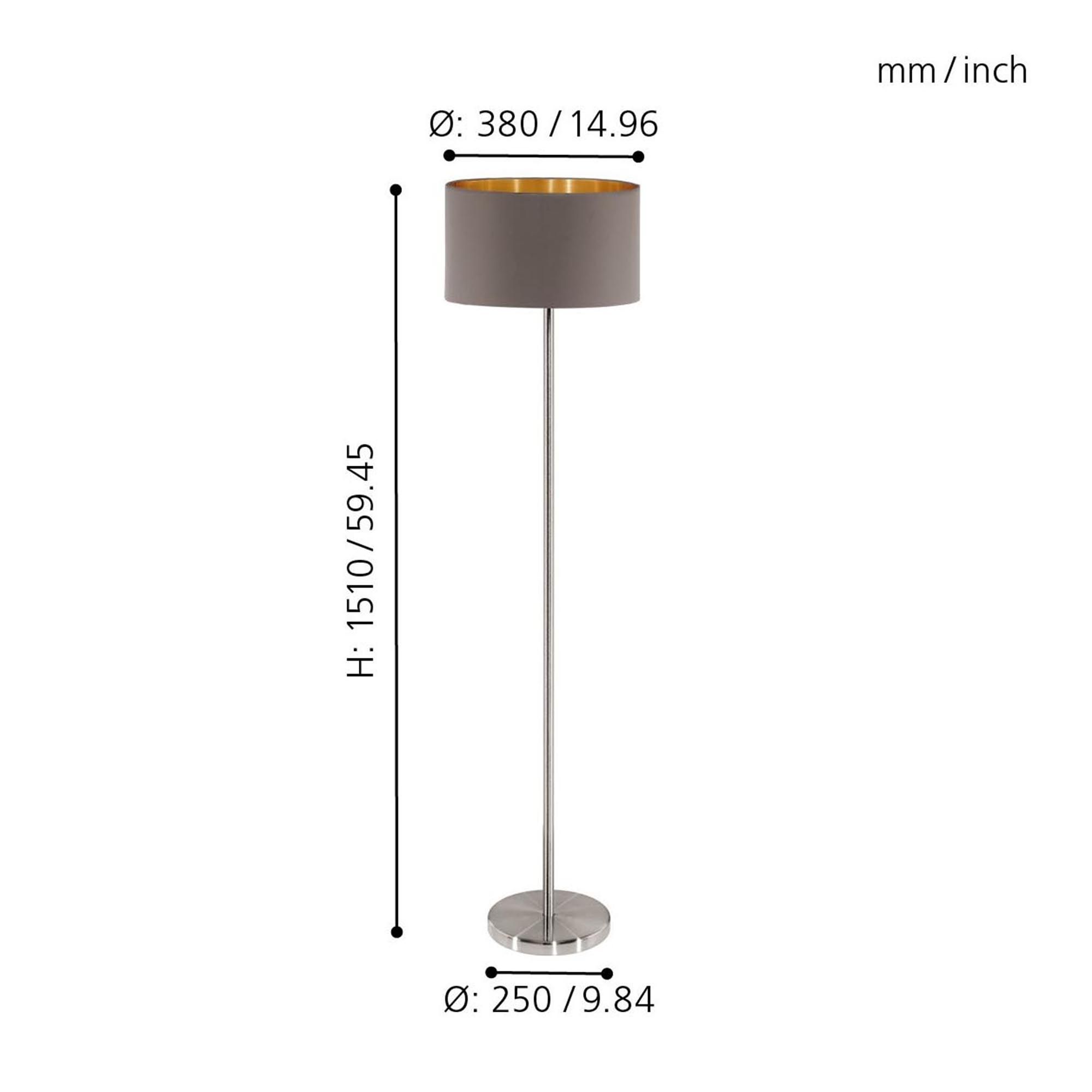 Lampadaire PASTERI gris/taupe/doré H151cm