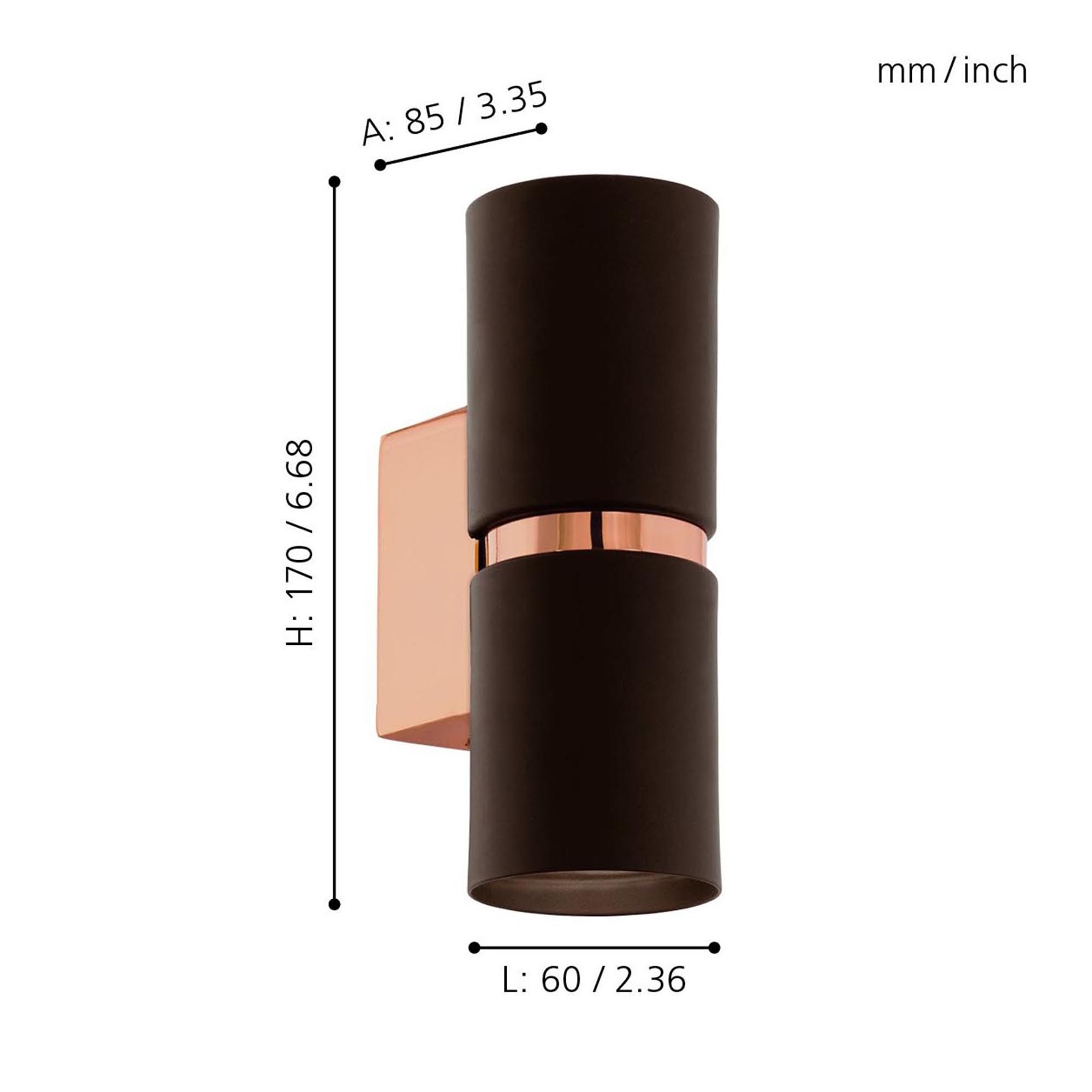 Applique PASSA noire/cuivre L5,5cm