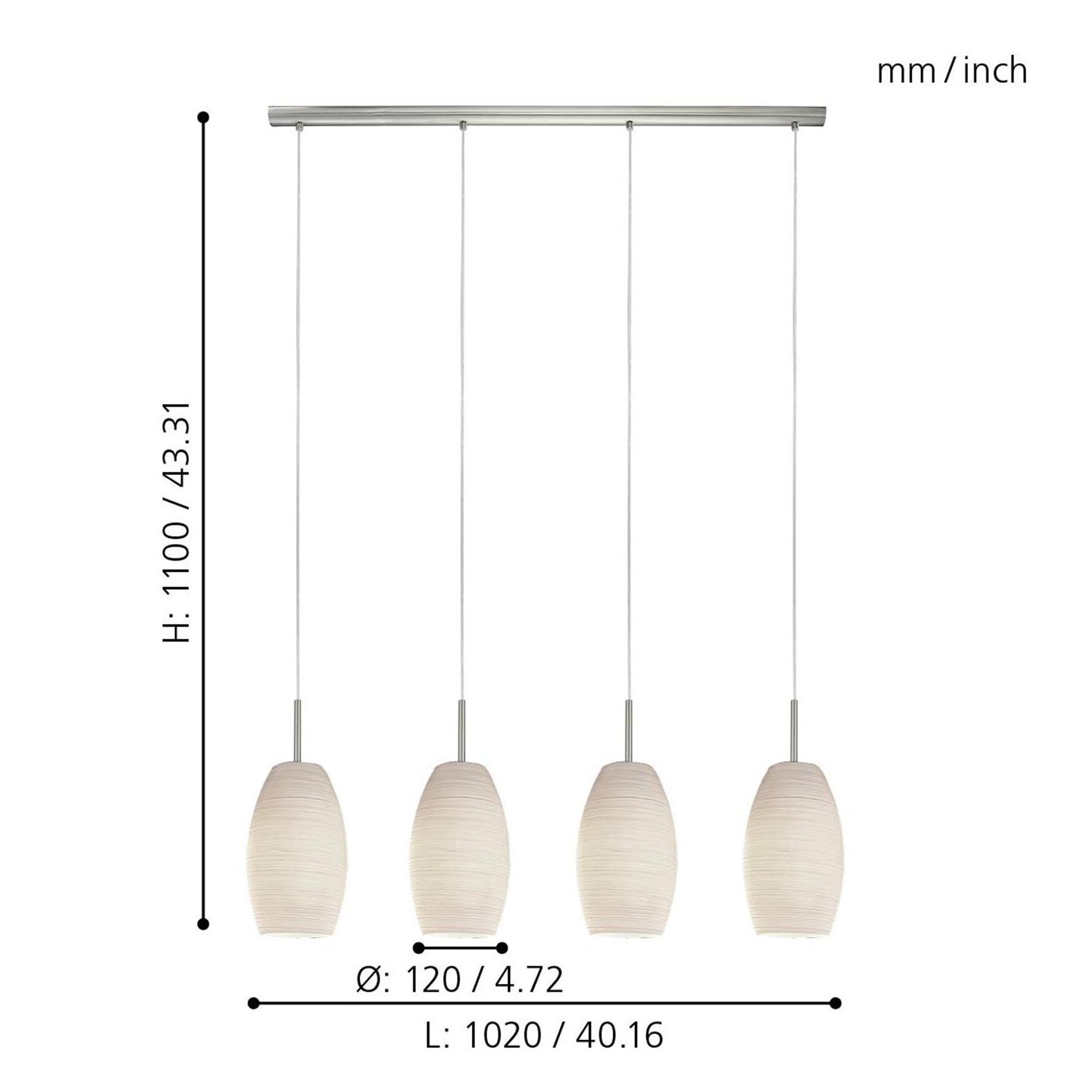 Suspension BATISTA nickel mat H110cm