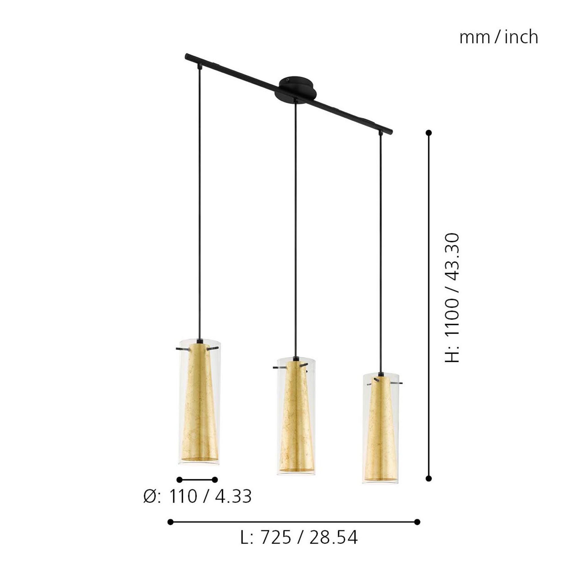 Suspension verre or PINTO GOLD E27 3X40W