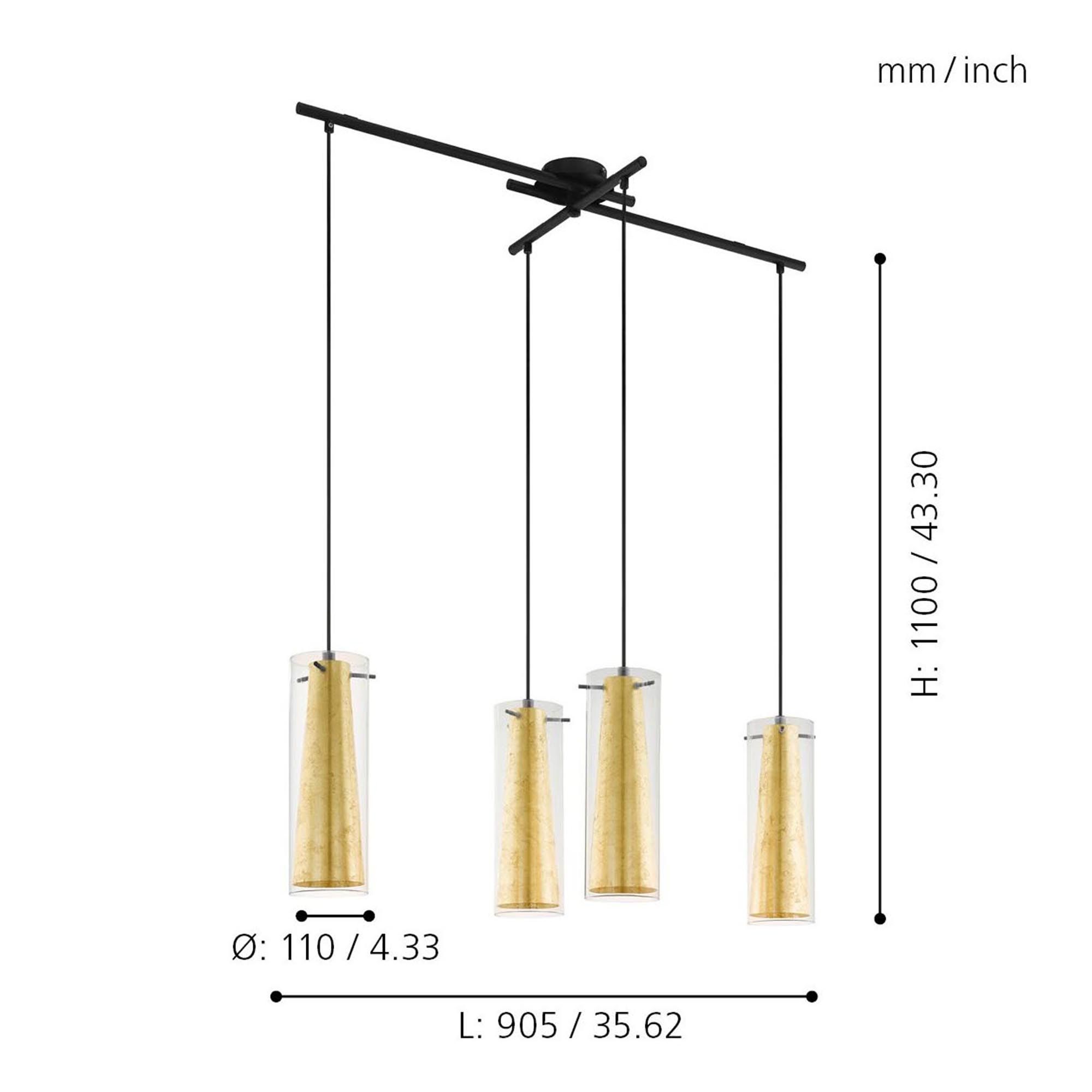 Suspension verre or PINTO GOLD E27 4X40W