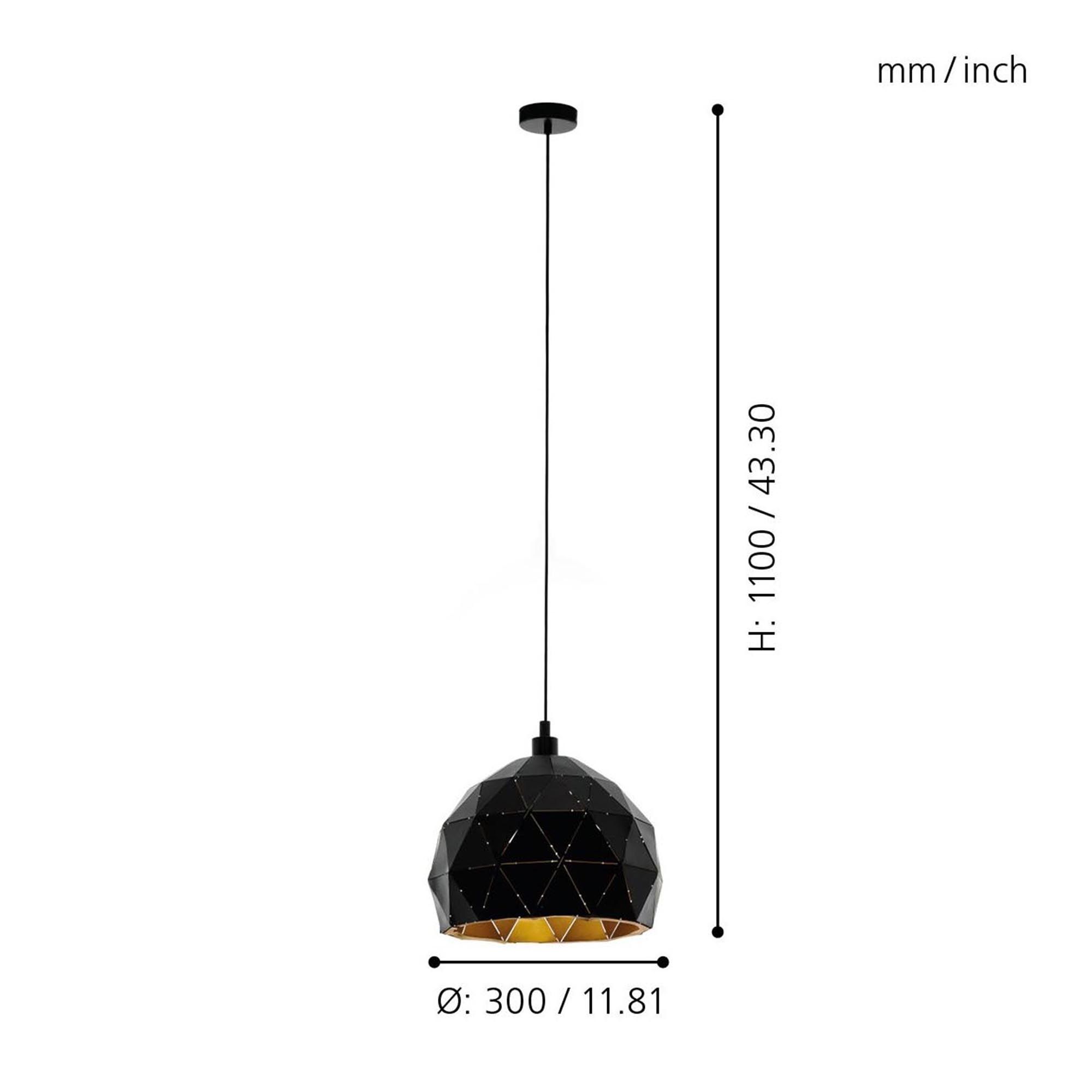 Suspension métal noir ROCCAFORTE D30CM E27 1X60W
