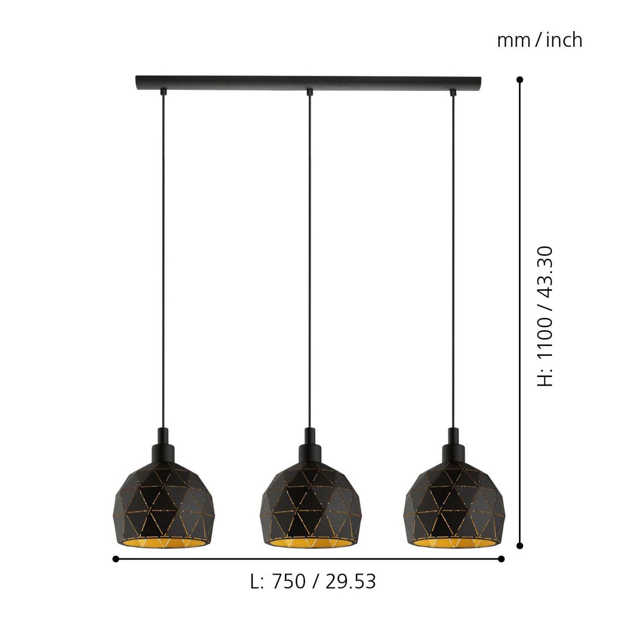 Suspension ROCCAFORTE noir L75cm