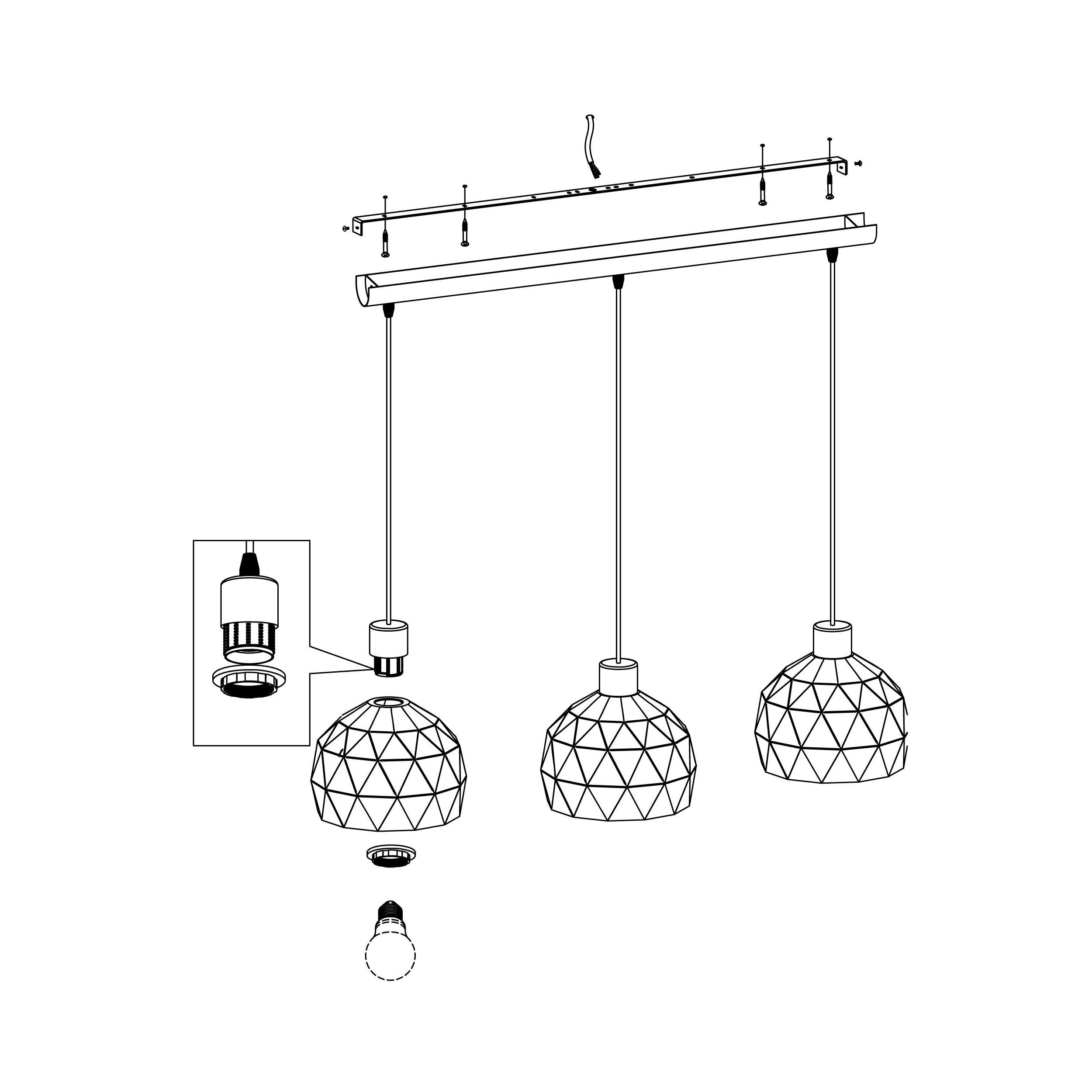 Suspension ROCCAFORTE noir L75cm