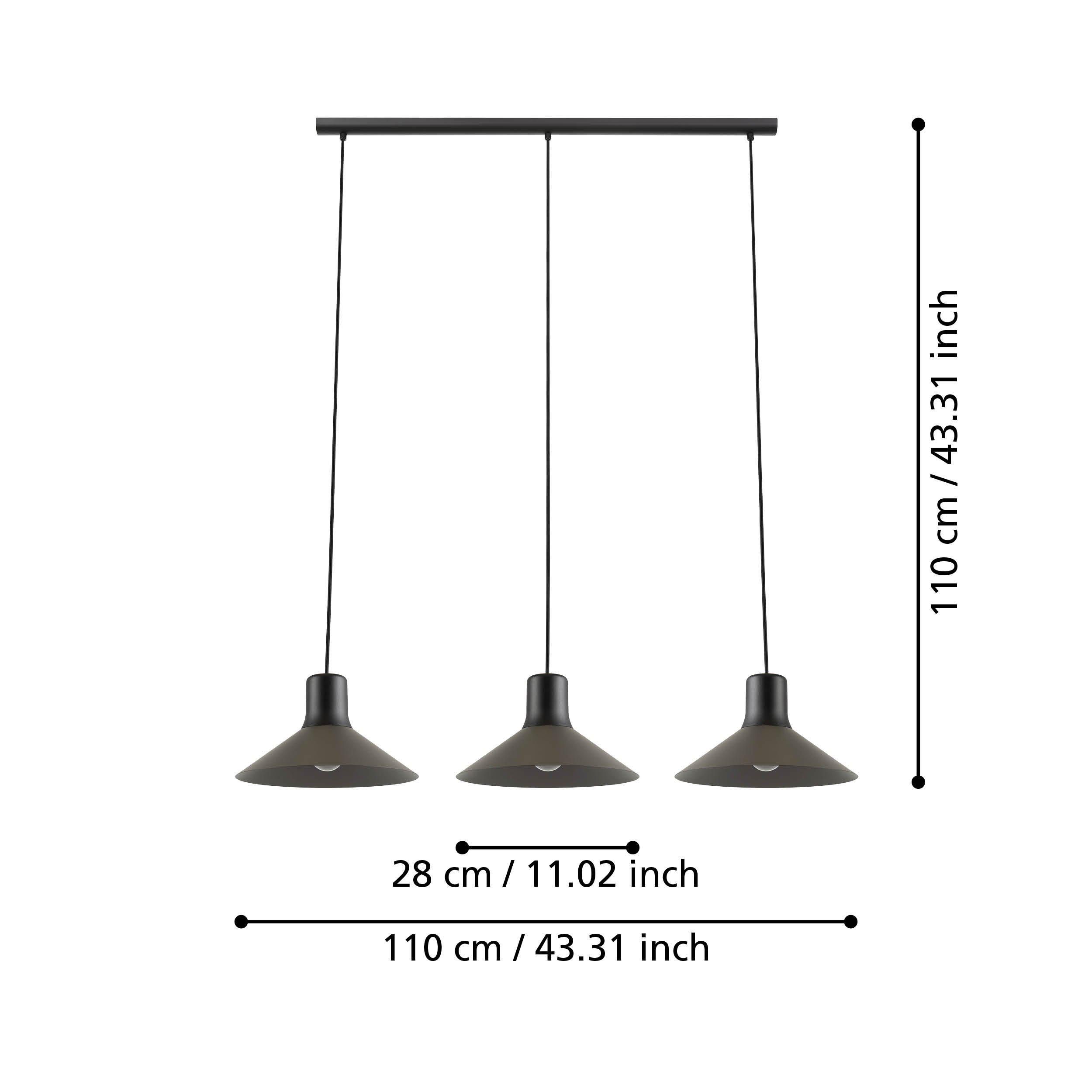 Suspension métal gris ABREOSA E27 3X28W