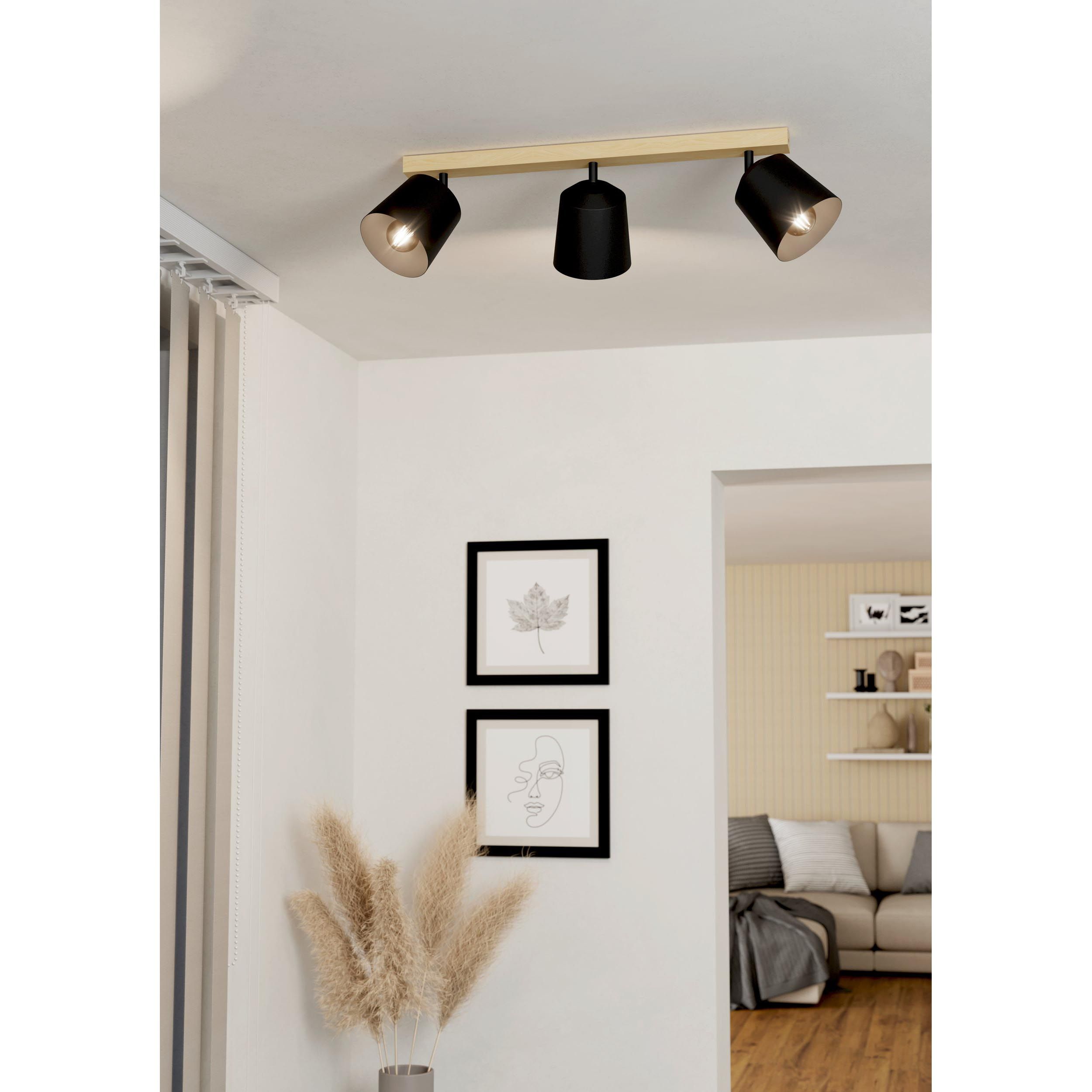 Spot de plafond réglette/plaf métal bois COTORRO E27 3X25W
