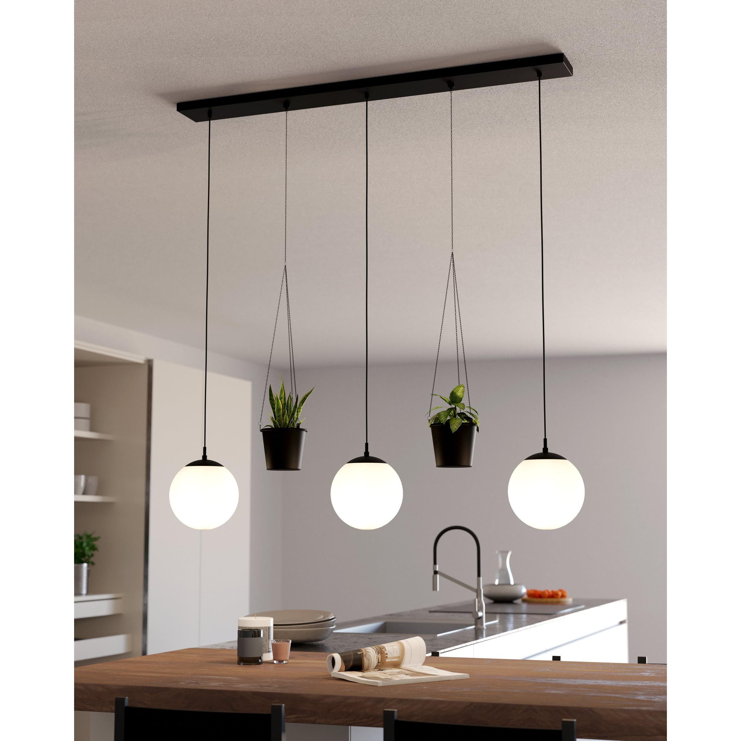 Suspension RONDO verre opalin/noir L121cm