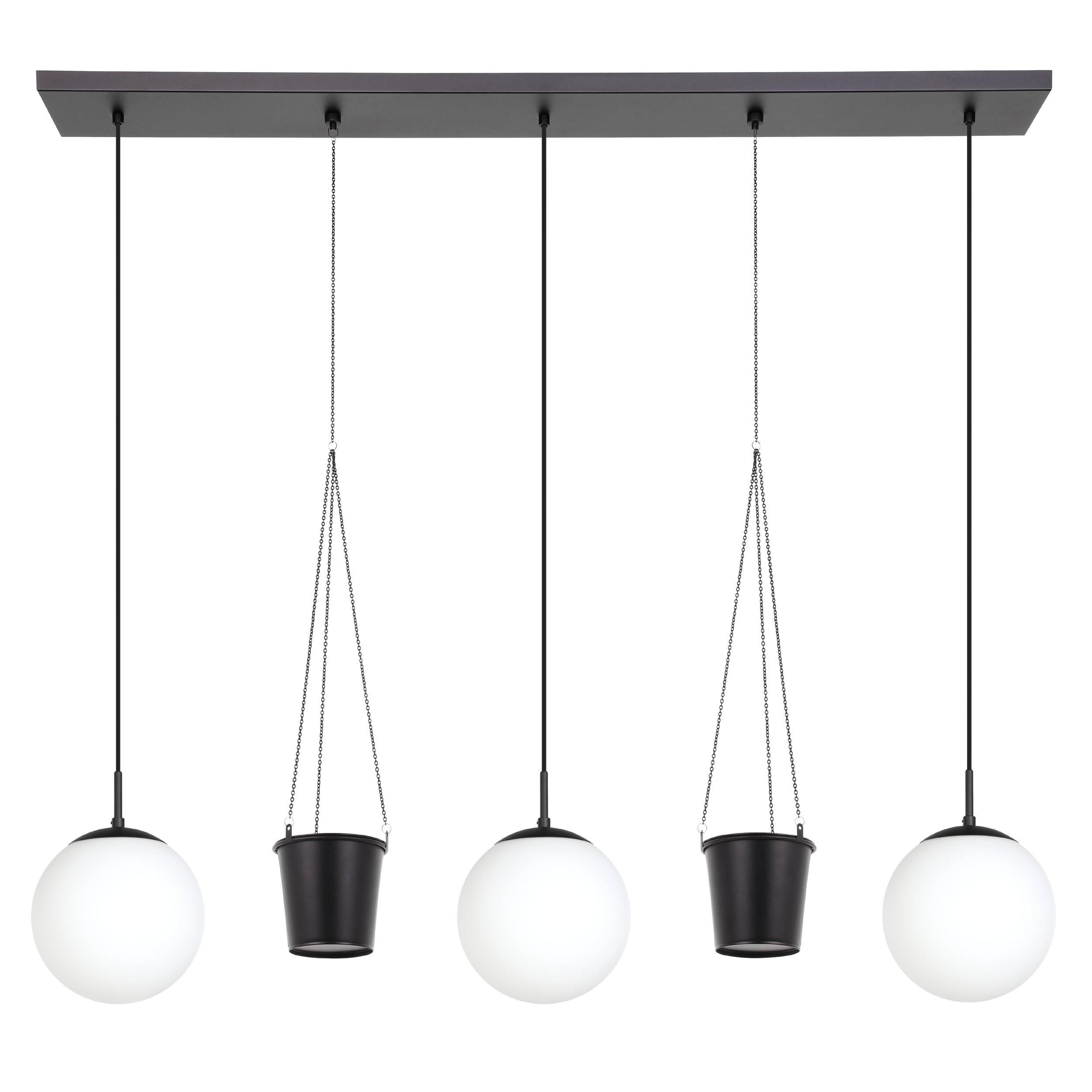 Suspension RONDO verre opalin/noir L121cm