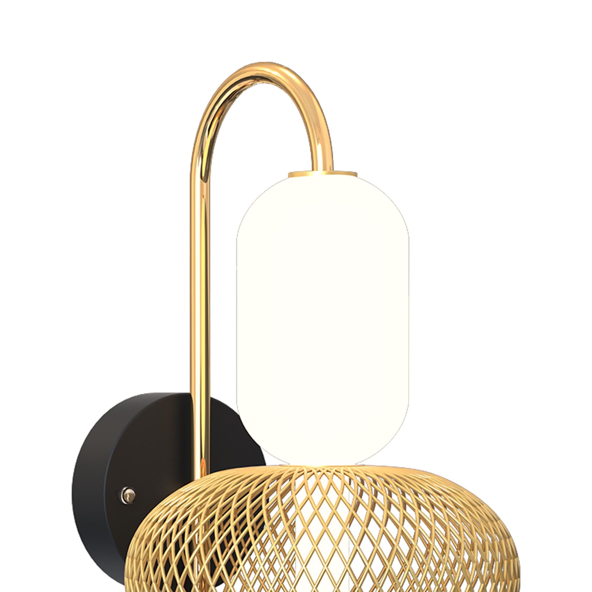 Applique murale LED dimmable ERCALTO noir/doré/verre opalin H48cm