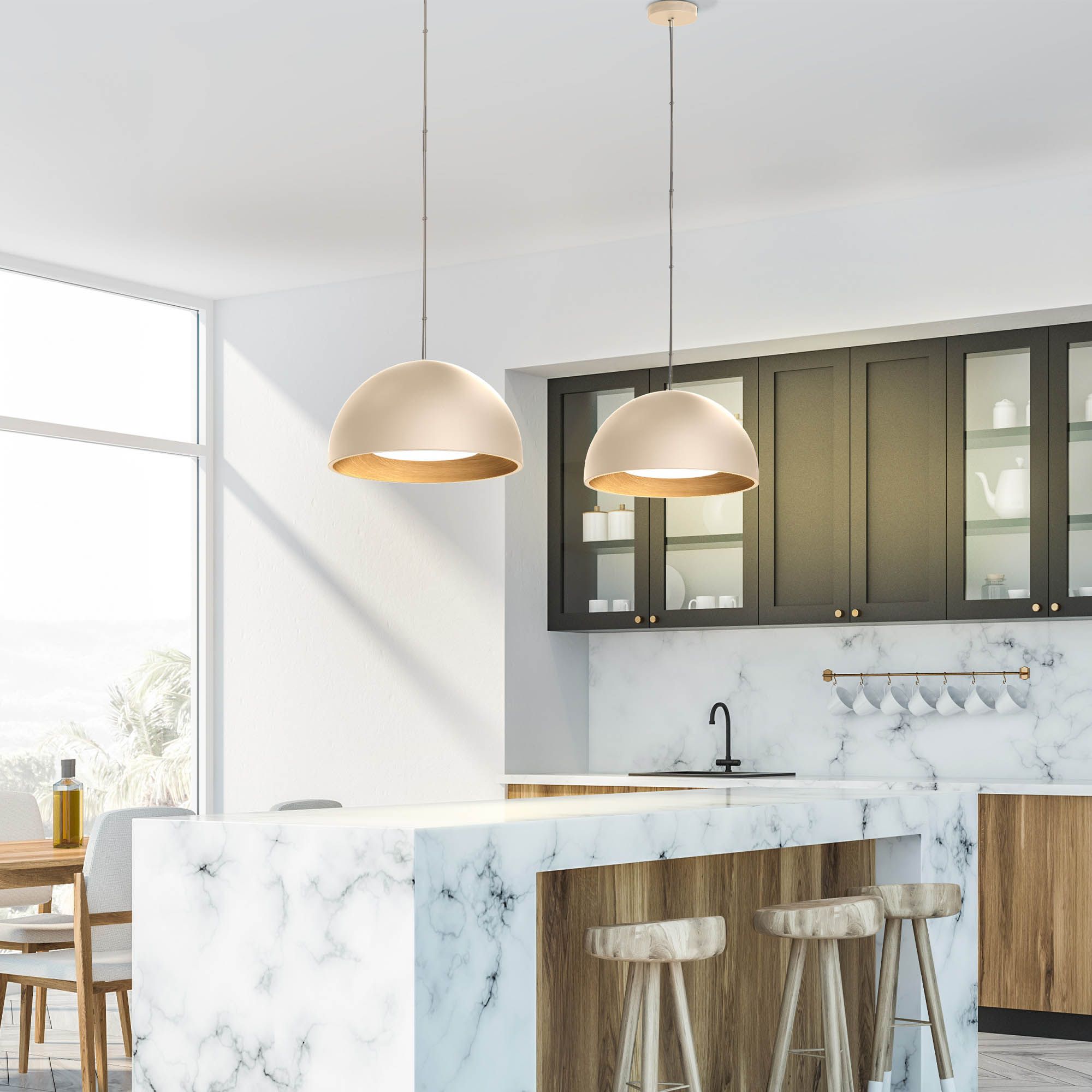 Suspension LED dimmable TABLADILLO doré/bois Ø50cm
