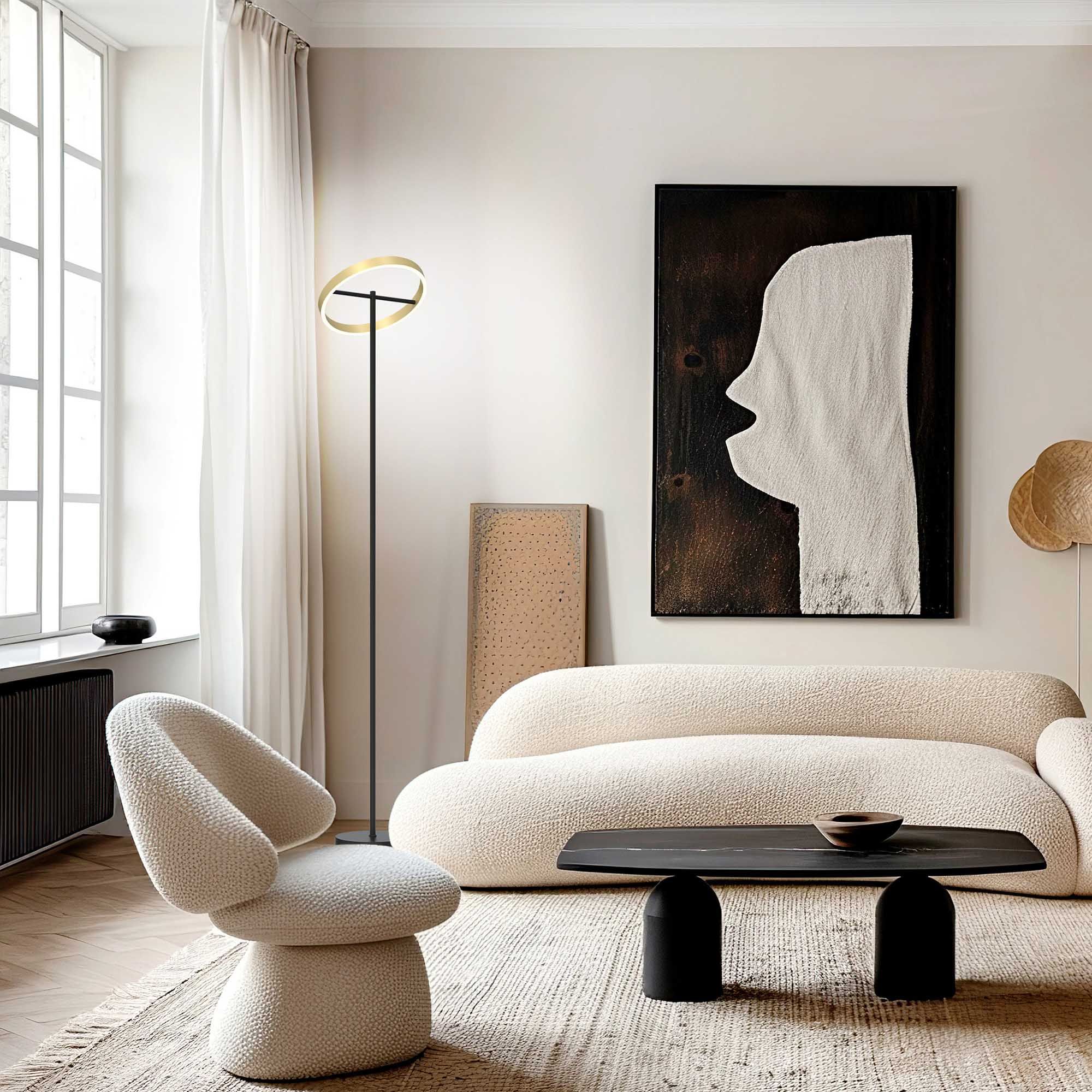 Lampadaire LED dimmable WOF noir/doré H180cm