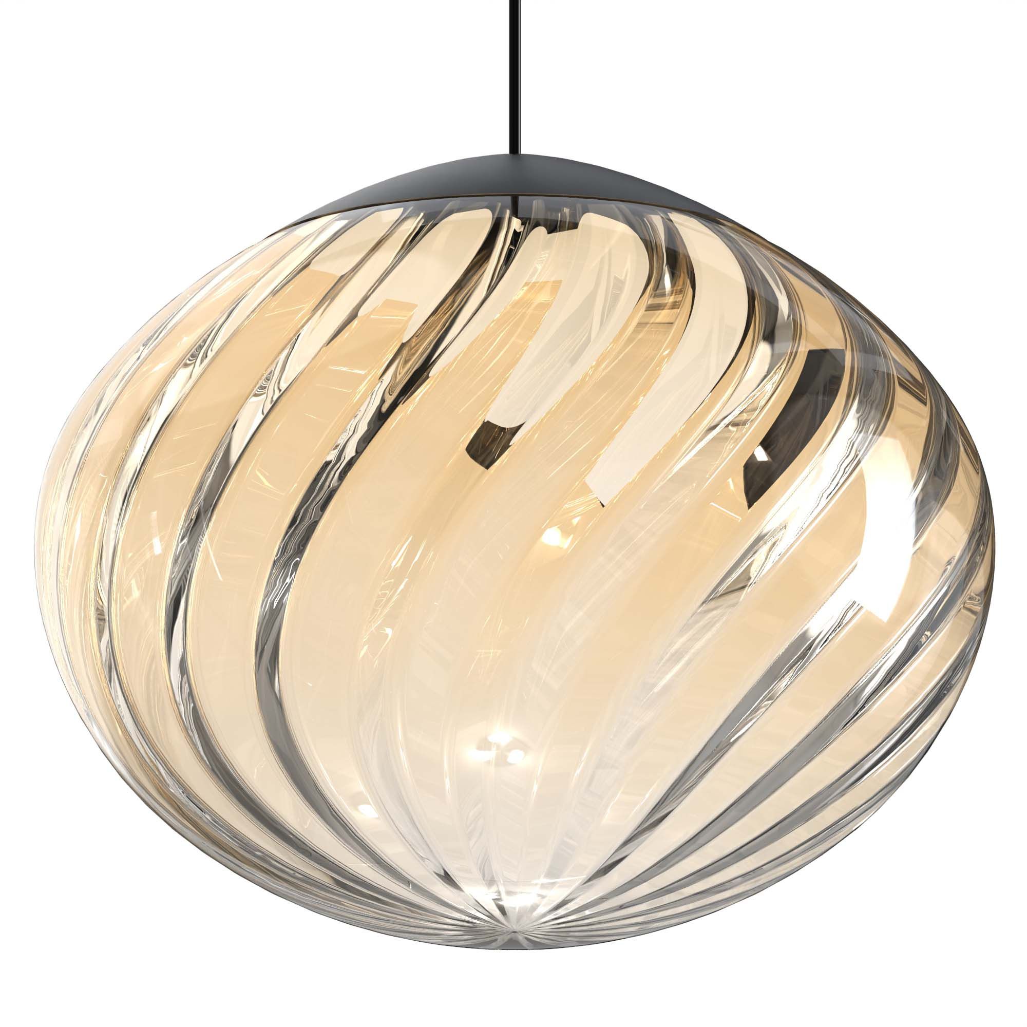 Suspension LED dimmable ETREROS avec télécommande verre strié ambré Ø24cm
