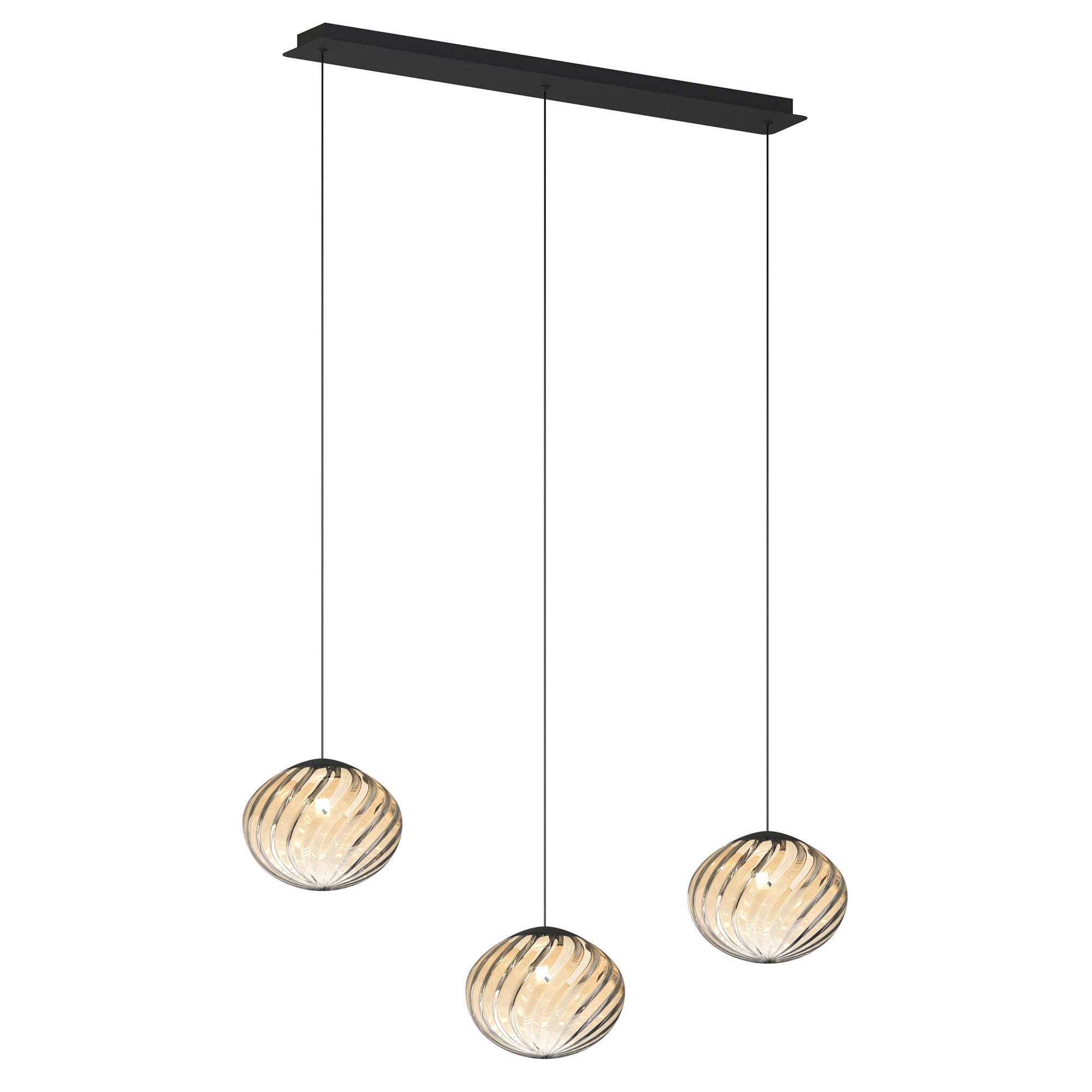 Suspension LED dimmable ETREROS 3 lumières avec télécommande verre strié ambré Ø24cm