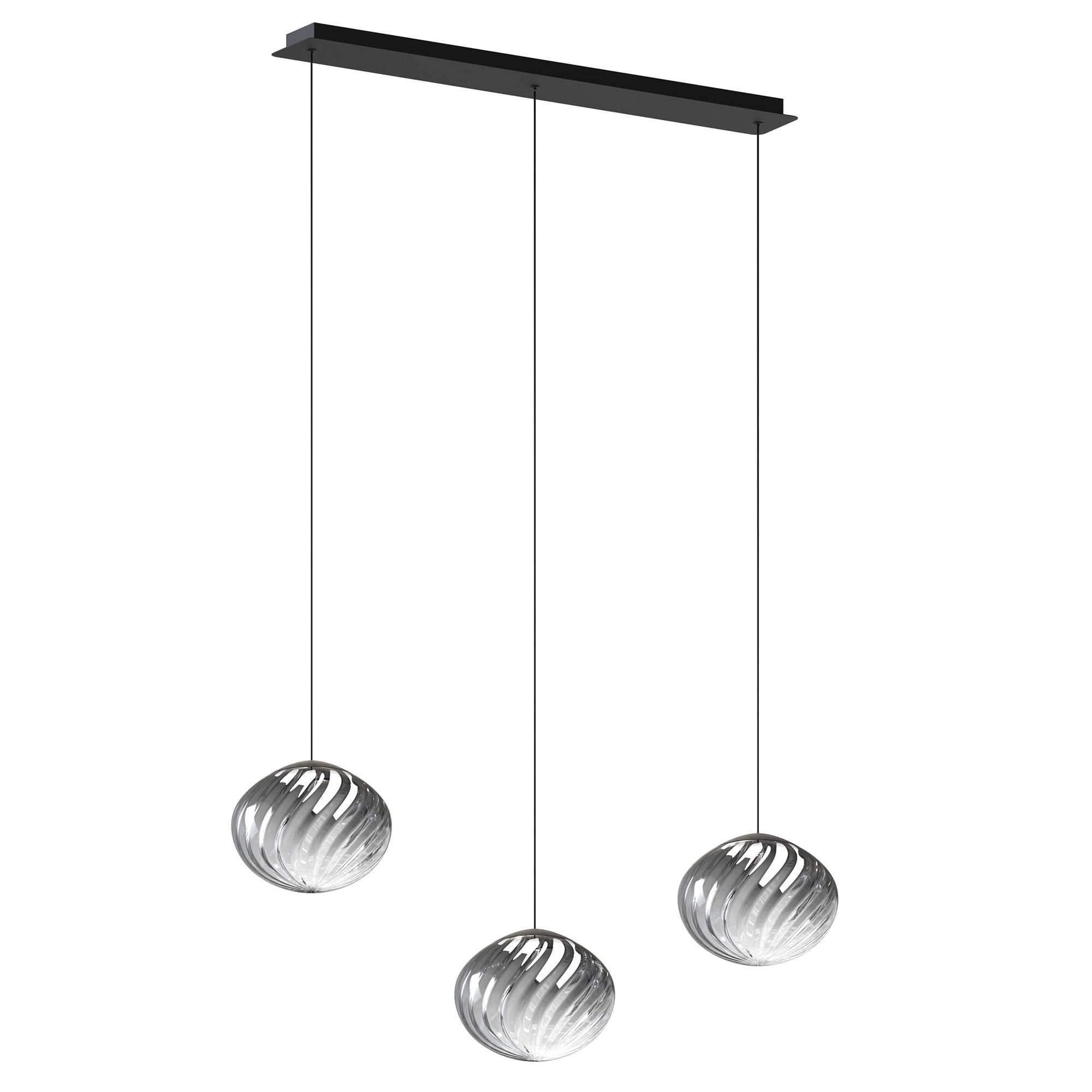 Suspension LED dimmable ETREROS 3 lumières avec télécommande verre strié fumé Ø24cm