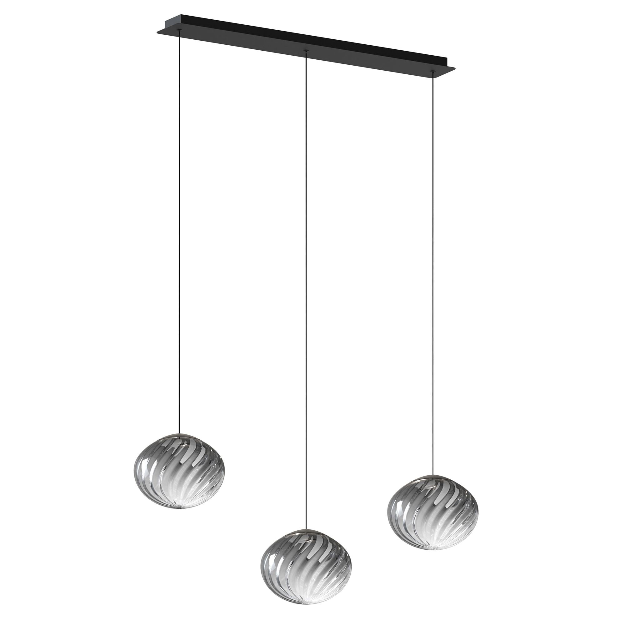 Suspension LED dimmable ETREROS 3 lumières avec télécommande verre strié fumé Ø24cm