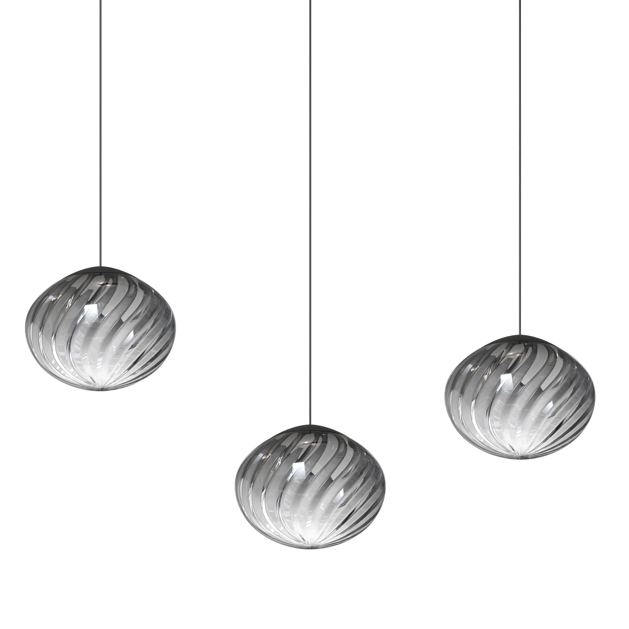 Suspension LED dimmable ETREROS 3 lumières avec télécommande verre strié fumé Ø24cm