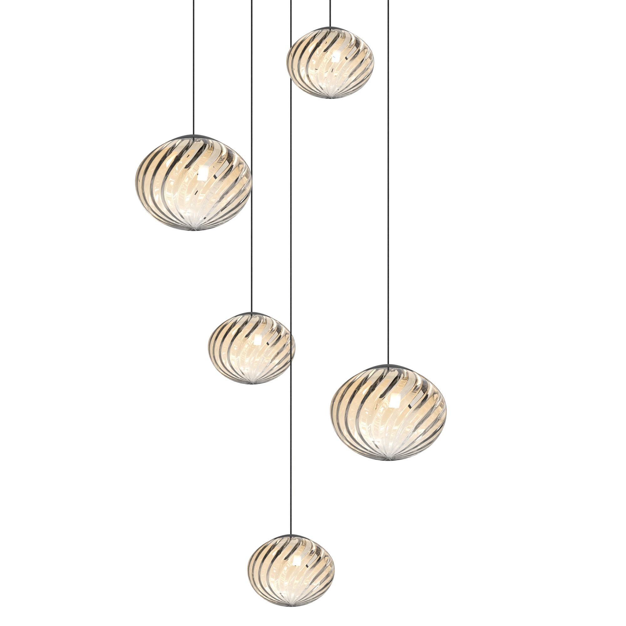Suspension LED dimmable ETREROS 5 lumières avec télécommande verre strié ambré Ø18/24cm