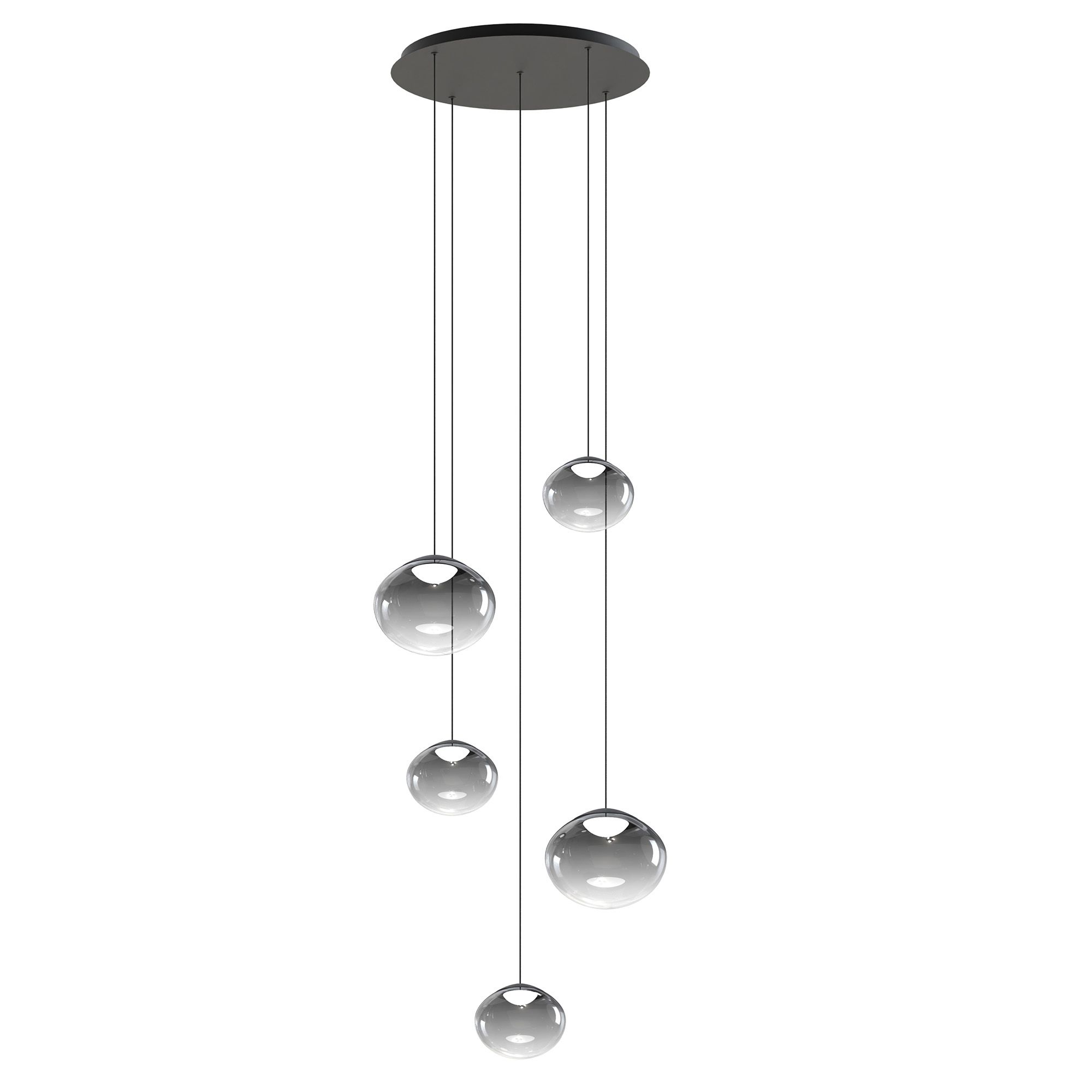 Suspension LED dimmable ETREROS 5 lumières avec télécommande verre fumé Ø18/24cm