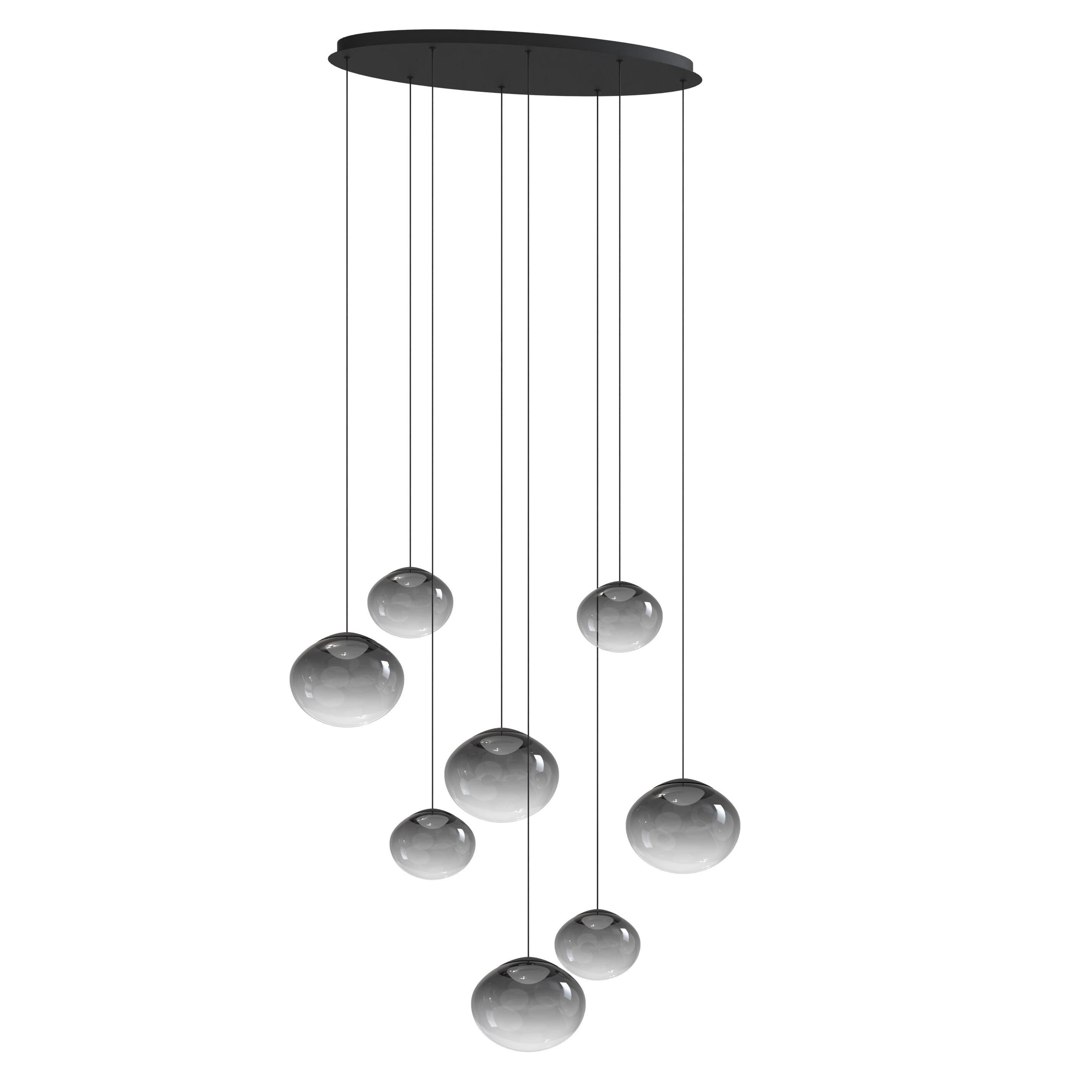 Suspension LED dimmable ETREROS 8 lumières avec télécommande verre fumé Ø18/24cm