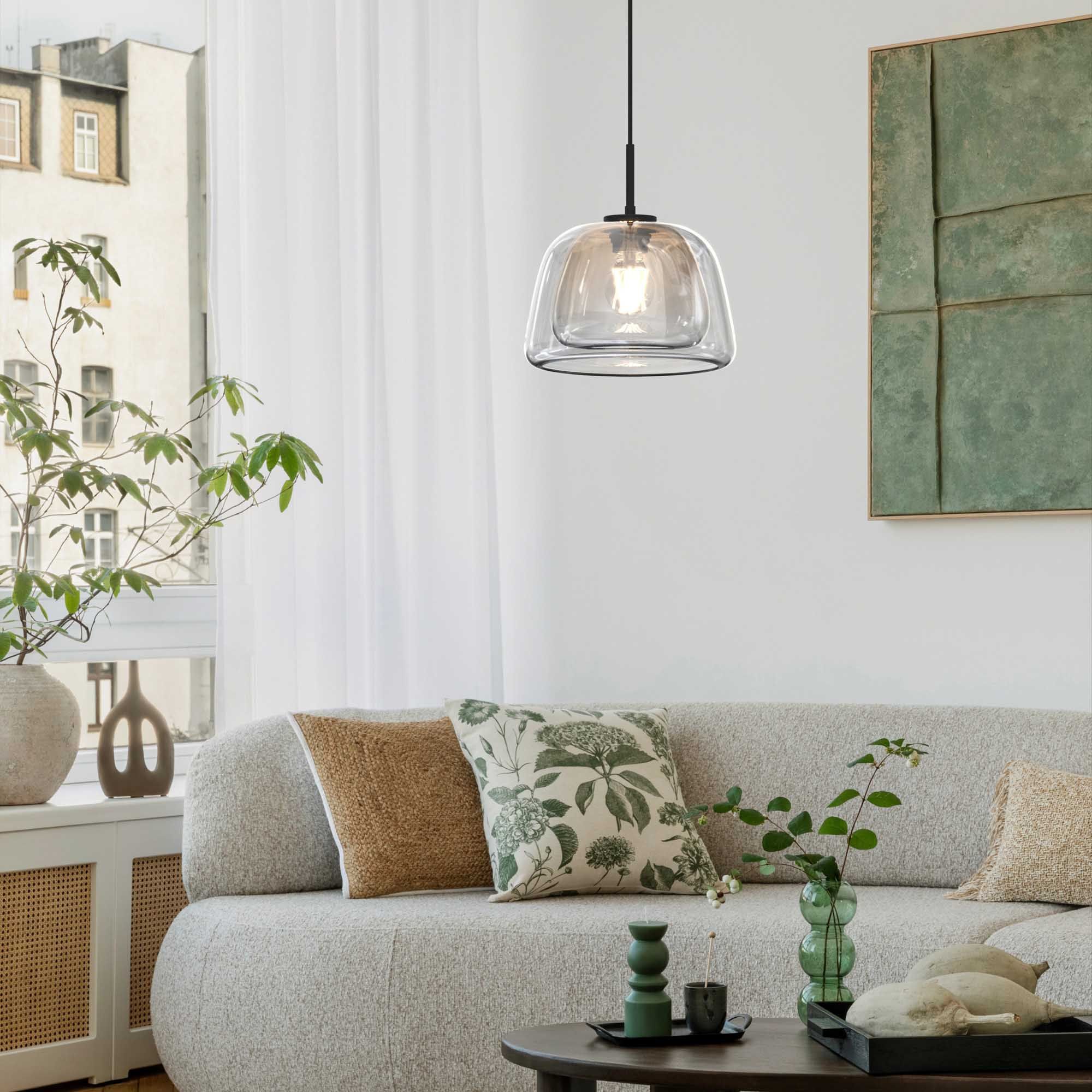 Suspension GIOBOLE double verre ambré/transparent Ø24cm