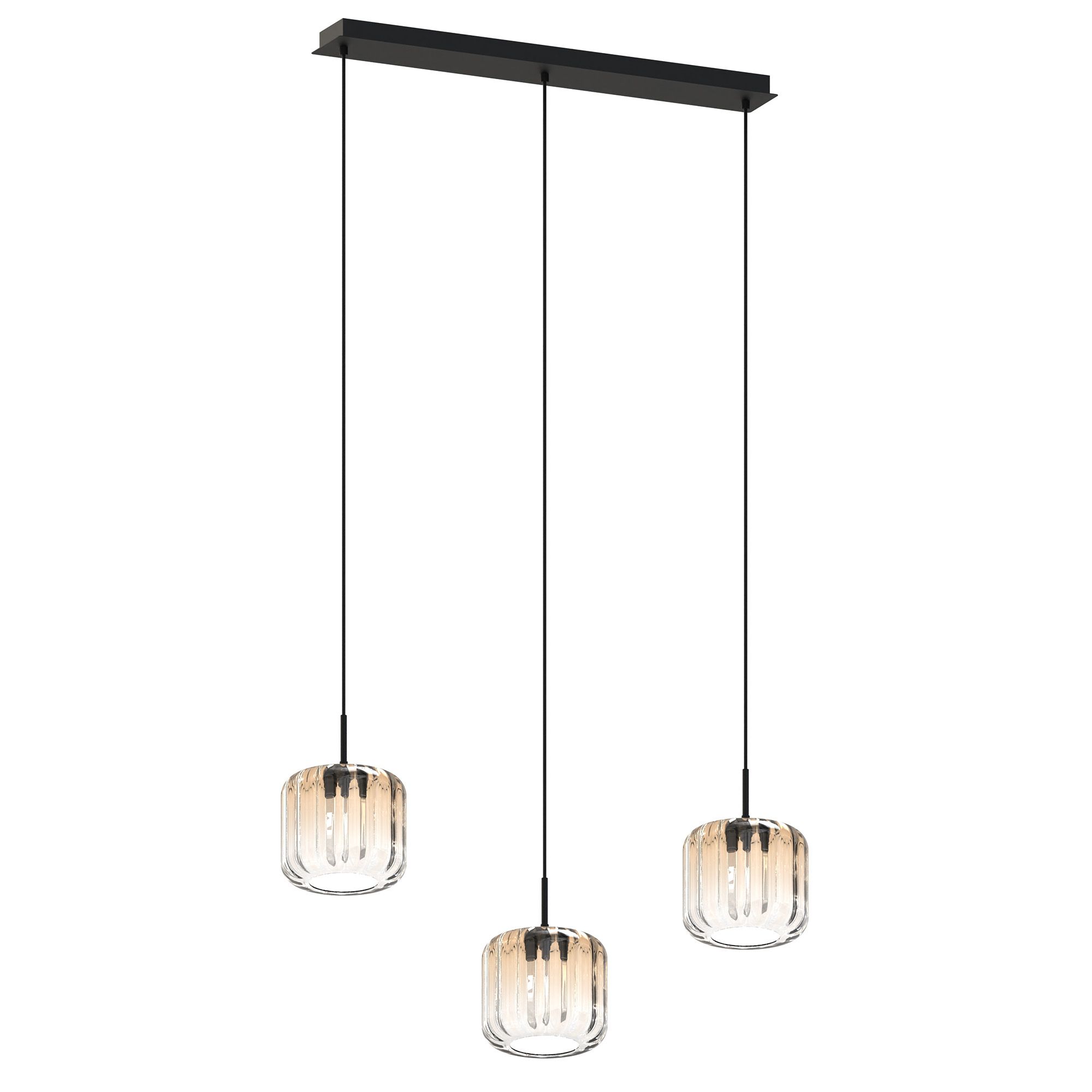 Suspension 3 lumières GIOBOLE verre strié ambré Ø18cm