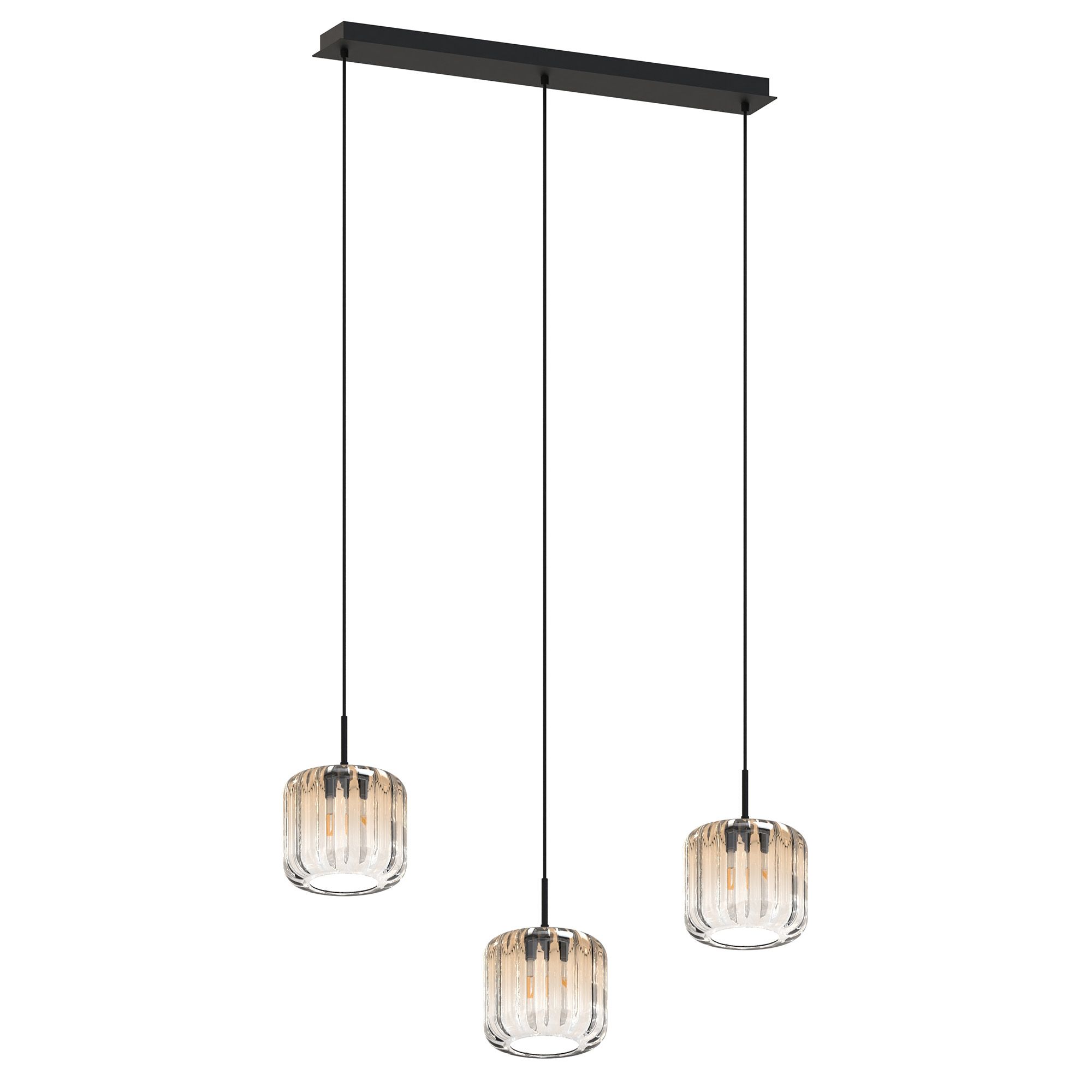 Suspension 3 lumières GIOBOLE verre strié ambré Ø18cm