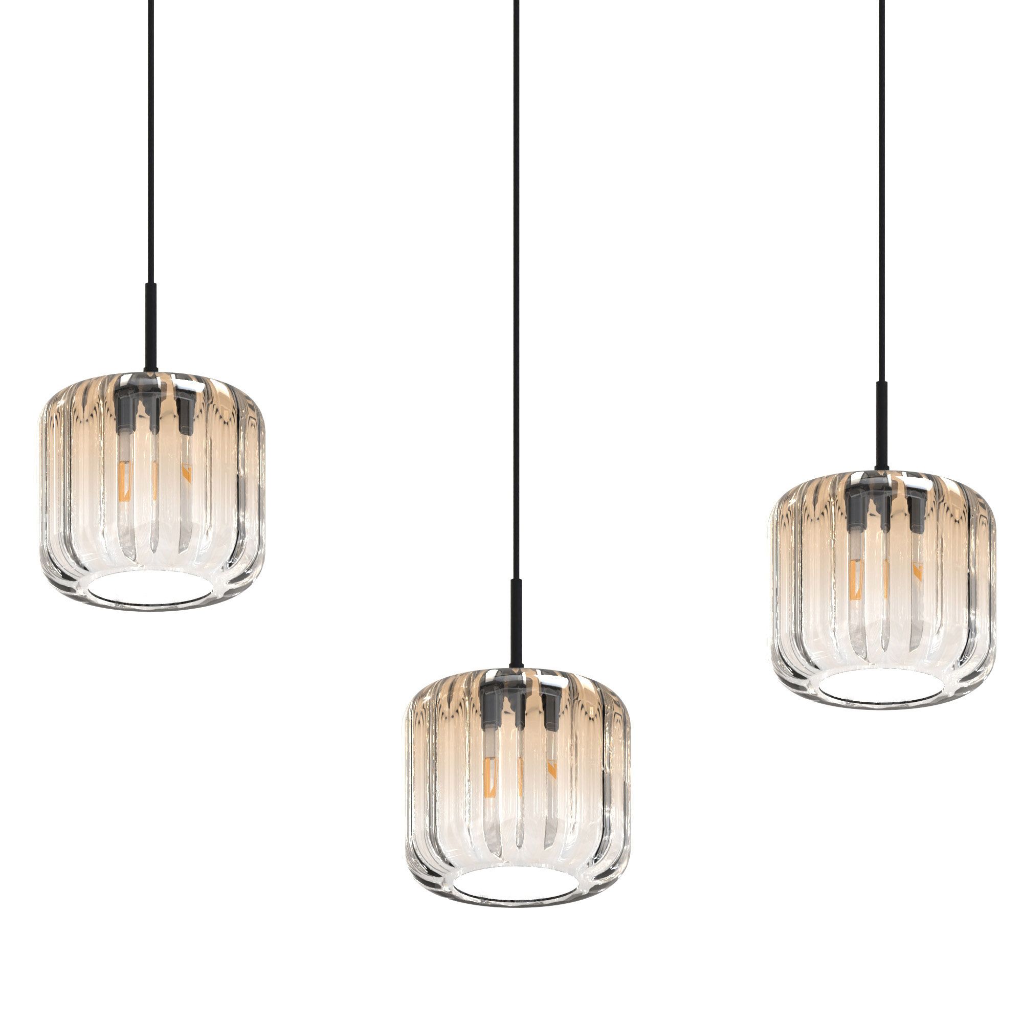 Suspension 3 lumières GIOBOLE verre strié ambré Ø18cm