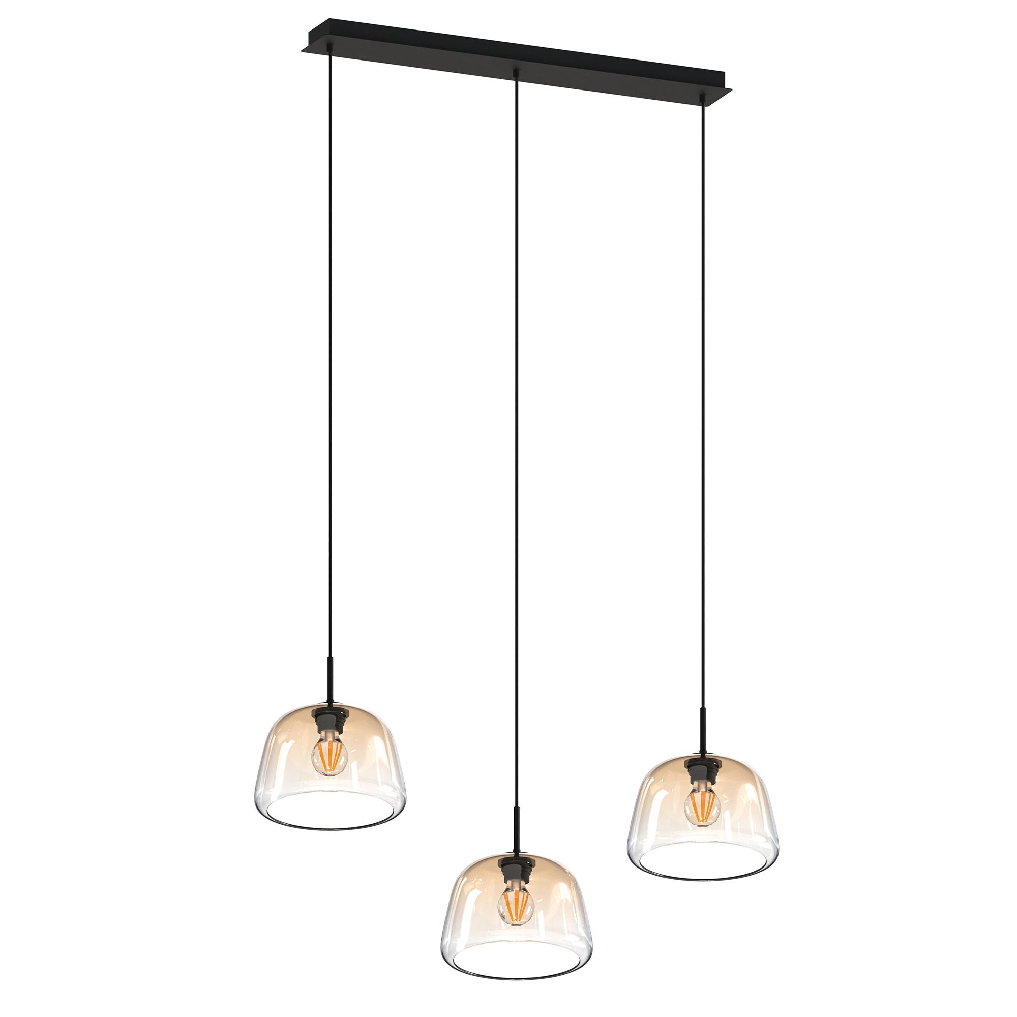 Suspension 3 lumières GIOBOLE verre ambré Ø18cm