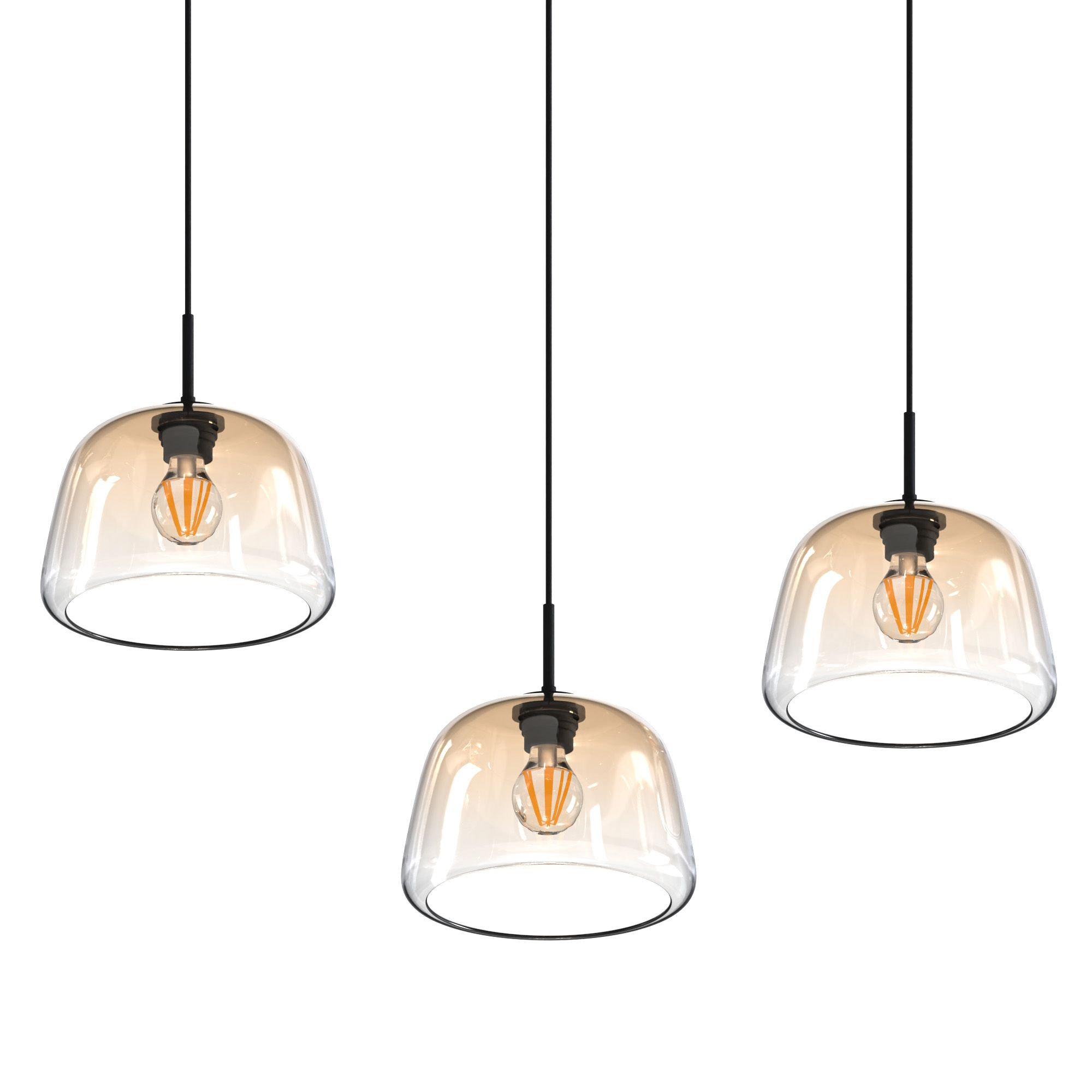 Suspension 3 lumières GIOBOLE verre ambré Ø18cm