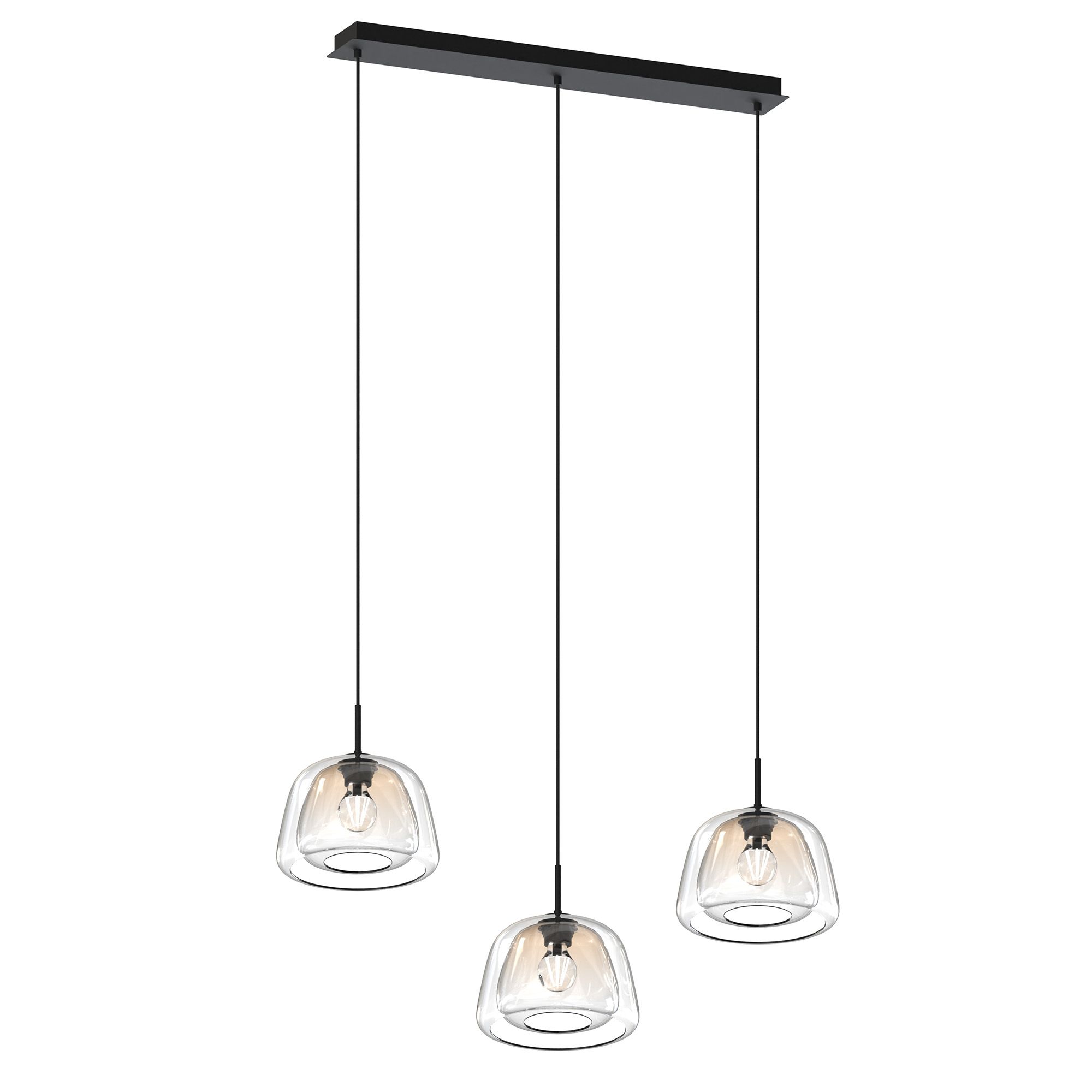 Suspension 3 lumières GIOBOLE double verre ambré Ø18/24cm