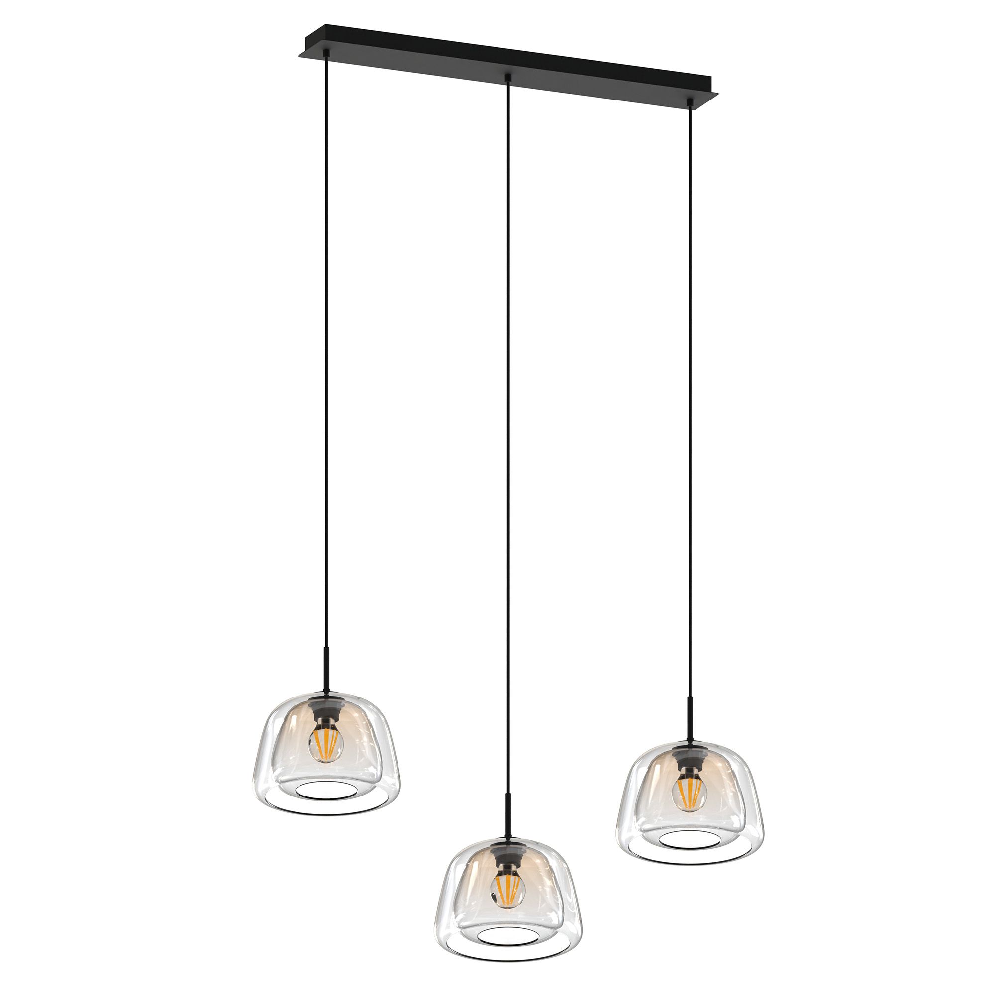 Suspension 3 lumières GIOBOLE double verre ambré Ø18/24cm