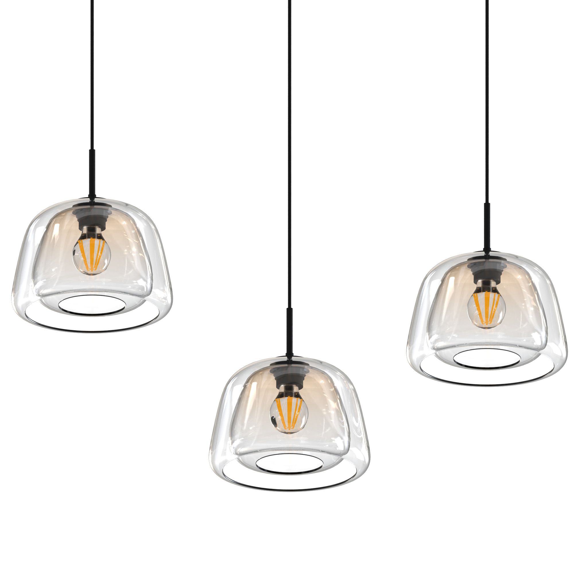 Suspension 3 lumières GIOBOLE double verre ambré Ø18/24cm