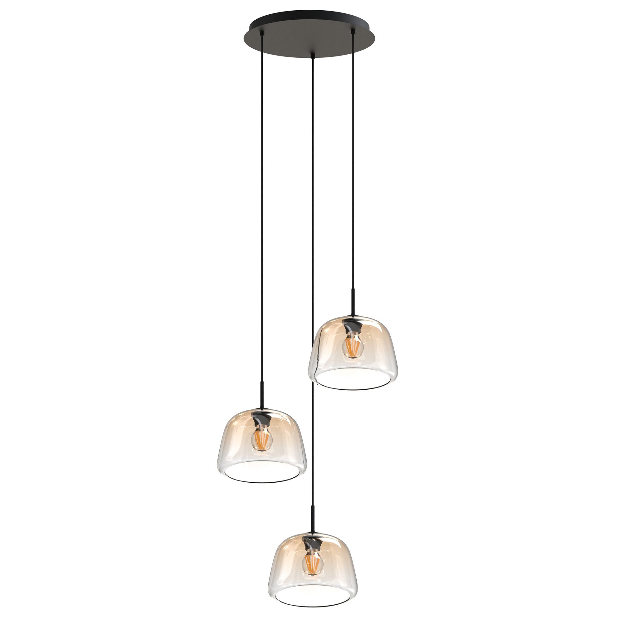 Suspension ronde 3 lumières GIOBOLE verre ambré Ø18cm