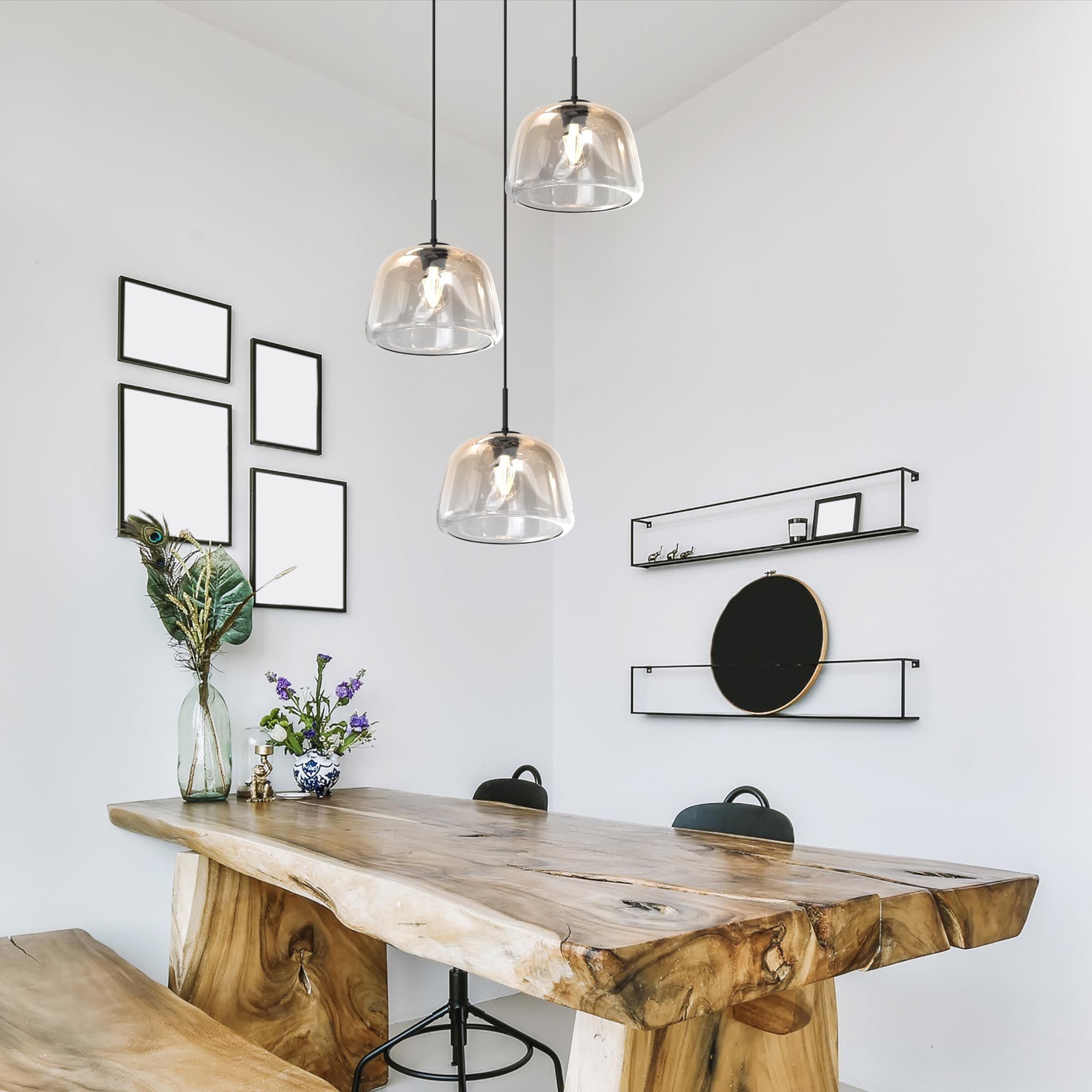Suspension ronde 3 lumières GIOBOLE verre ambré Ø18cm