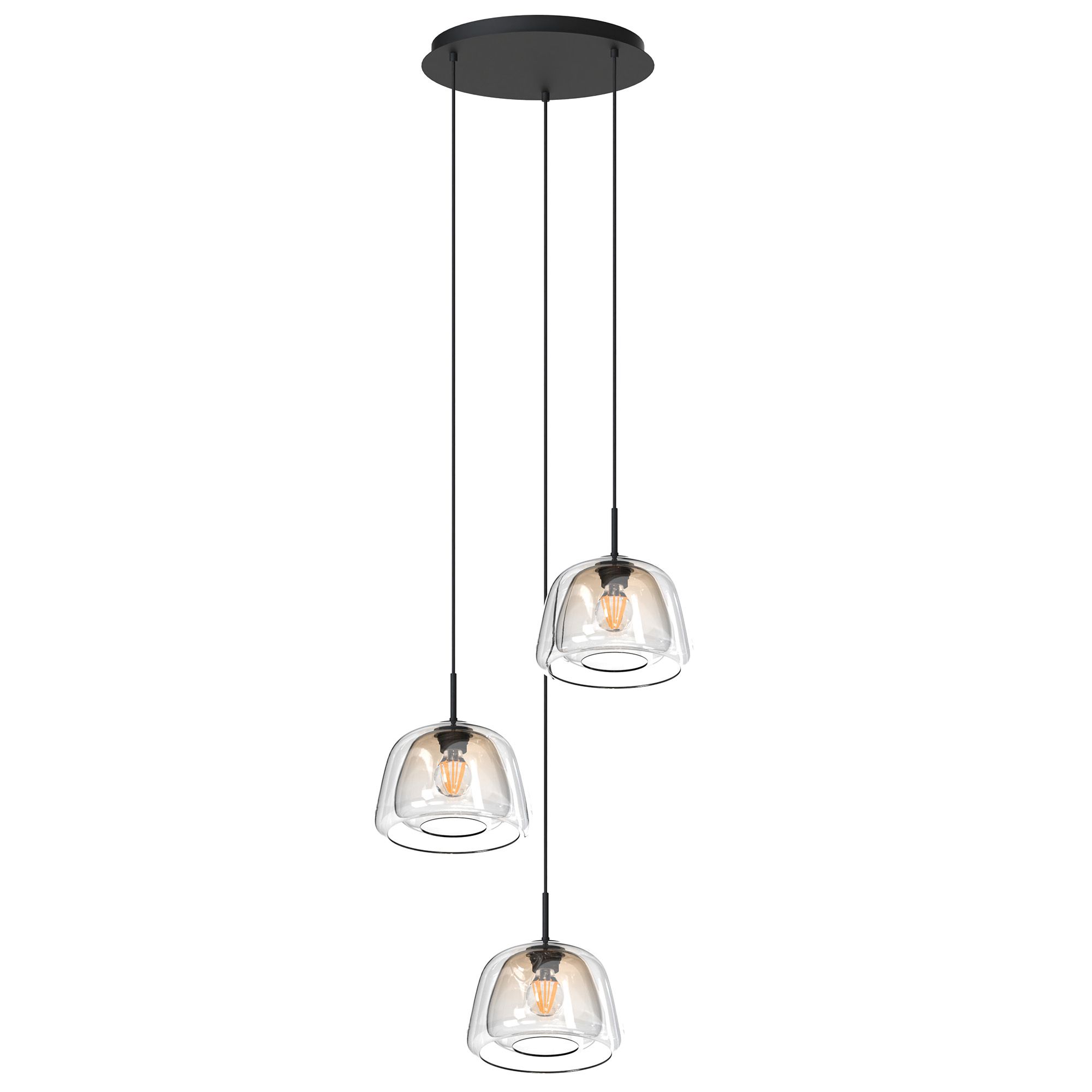 Suspension ronde 3 lumières GIOBOLE double verre ambré/transparent Ø24cm