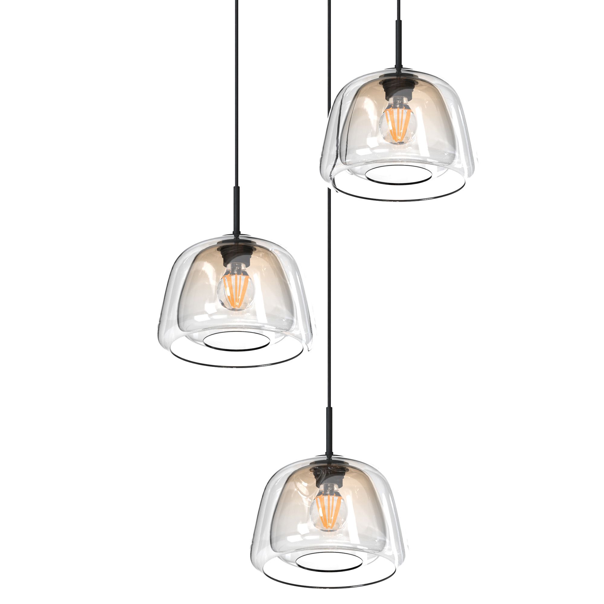 Suspension ronde 3 lumières GIOBOLE double verre ambré/transparent Ø24cm