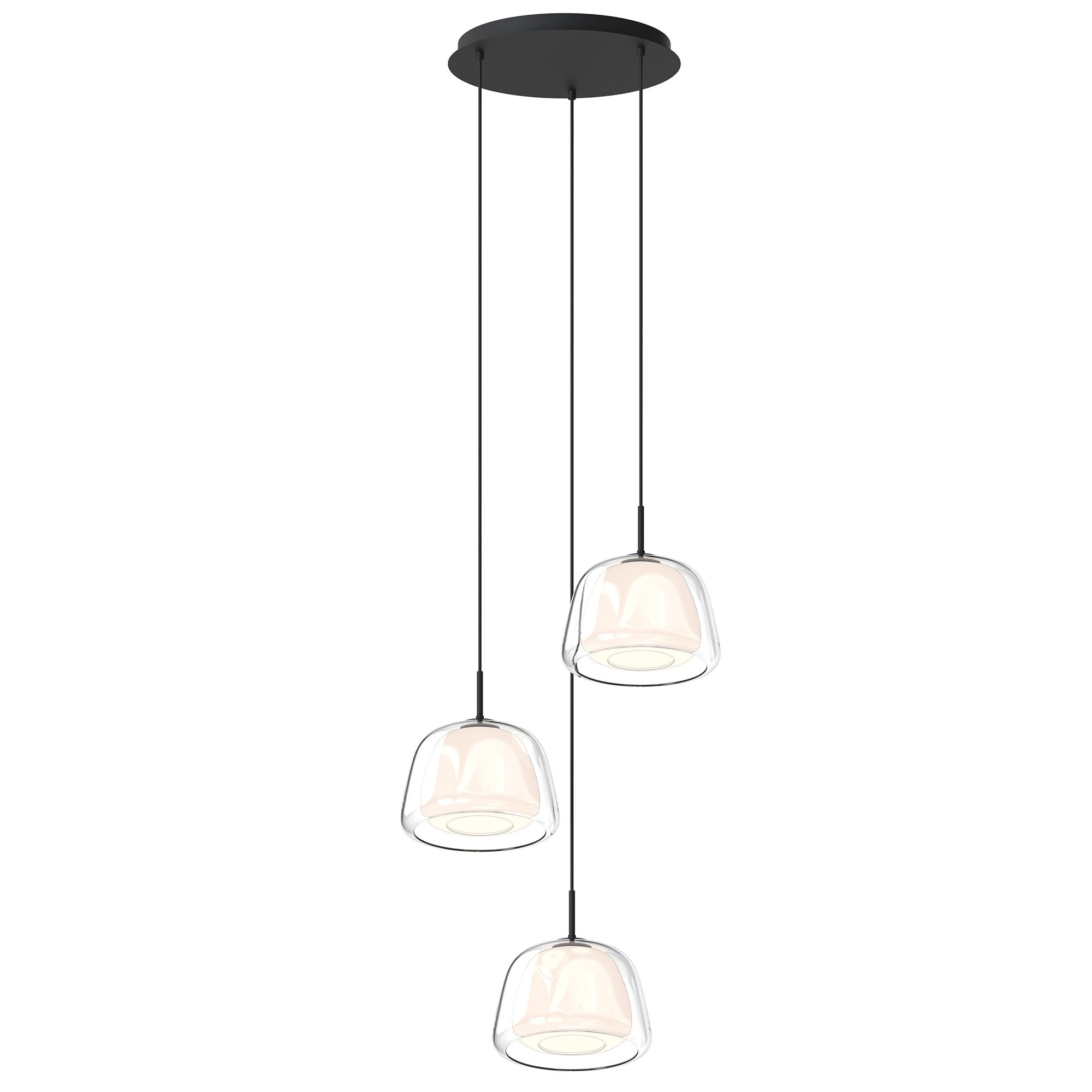 Suspension ronde 3 lumières GIOBOLE double verre opalin/transparent Ø24cm