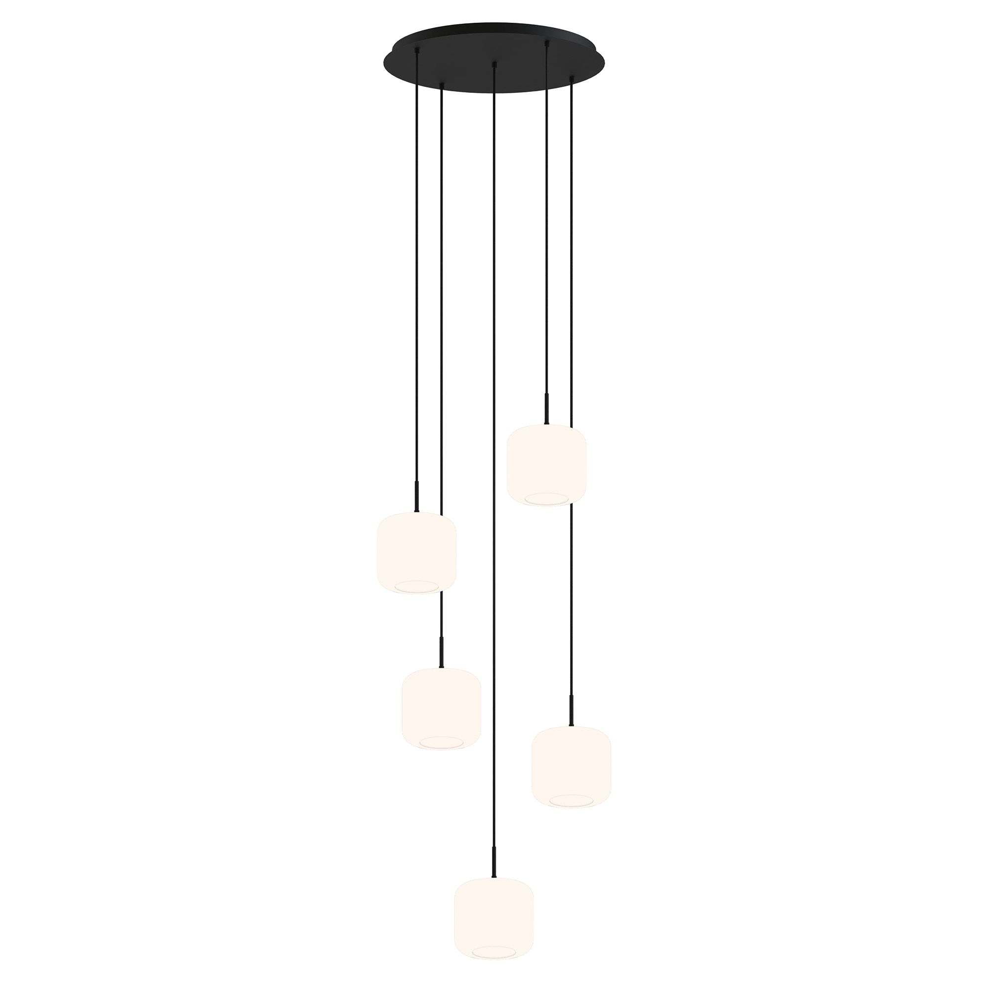 Suspension ronde 5 lumières GIOBOLE verre strié opalin Ø18cm