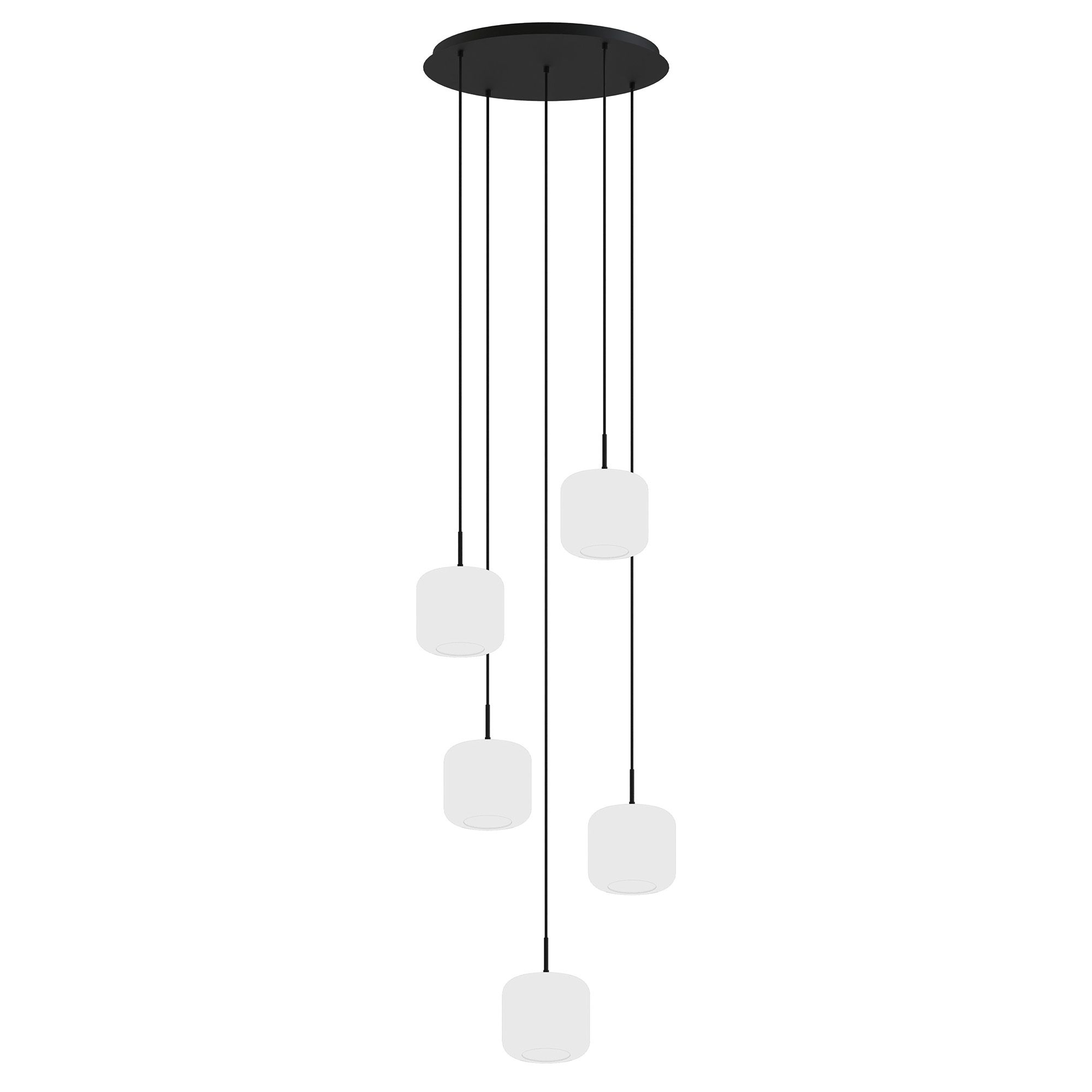 Suspension ronde 5 lumières GIOBOLE verre strié opalin Ø18cm