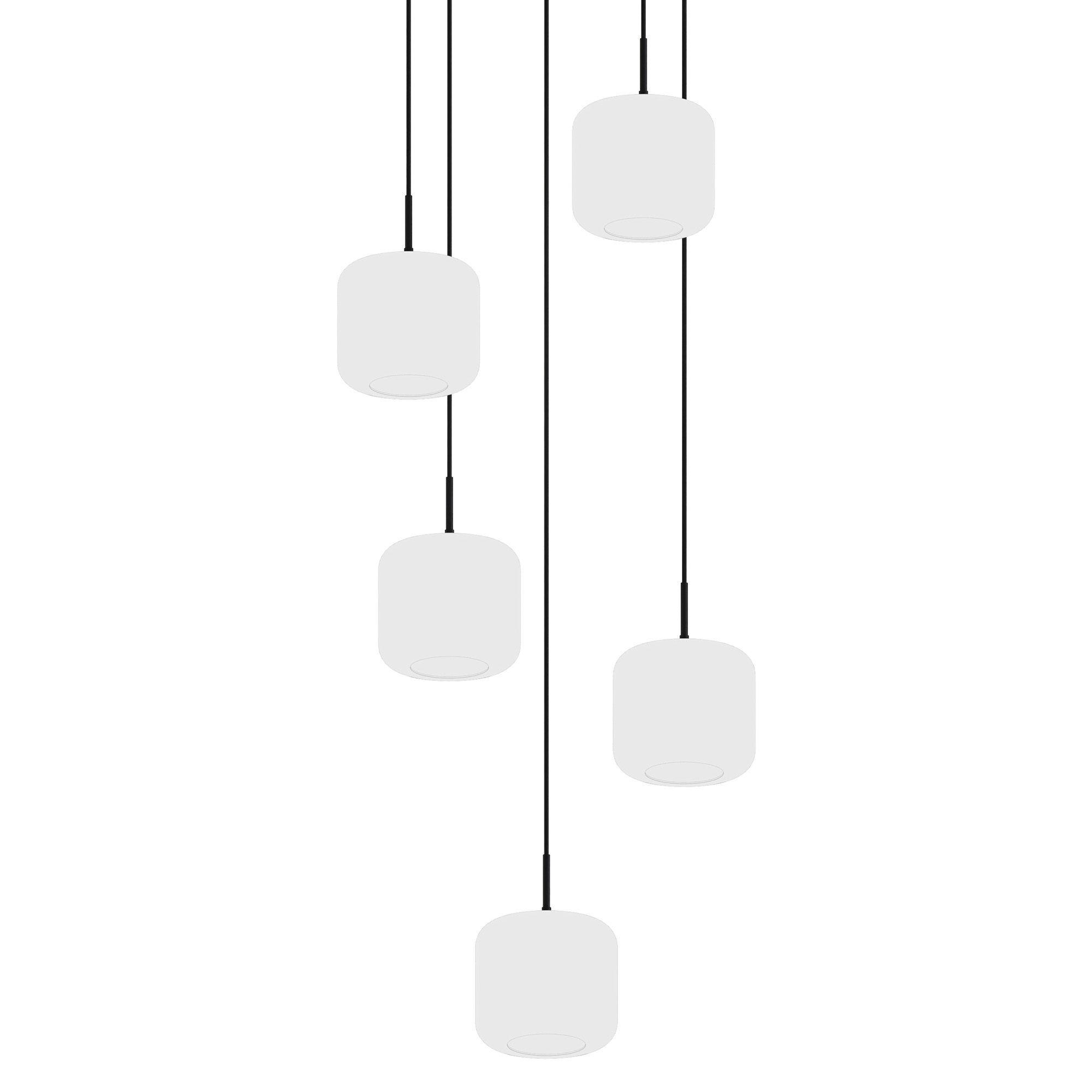 Suspension ronde 5 lumières GIOBOLE verre strié opalin Ø18cm