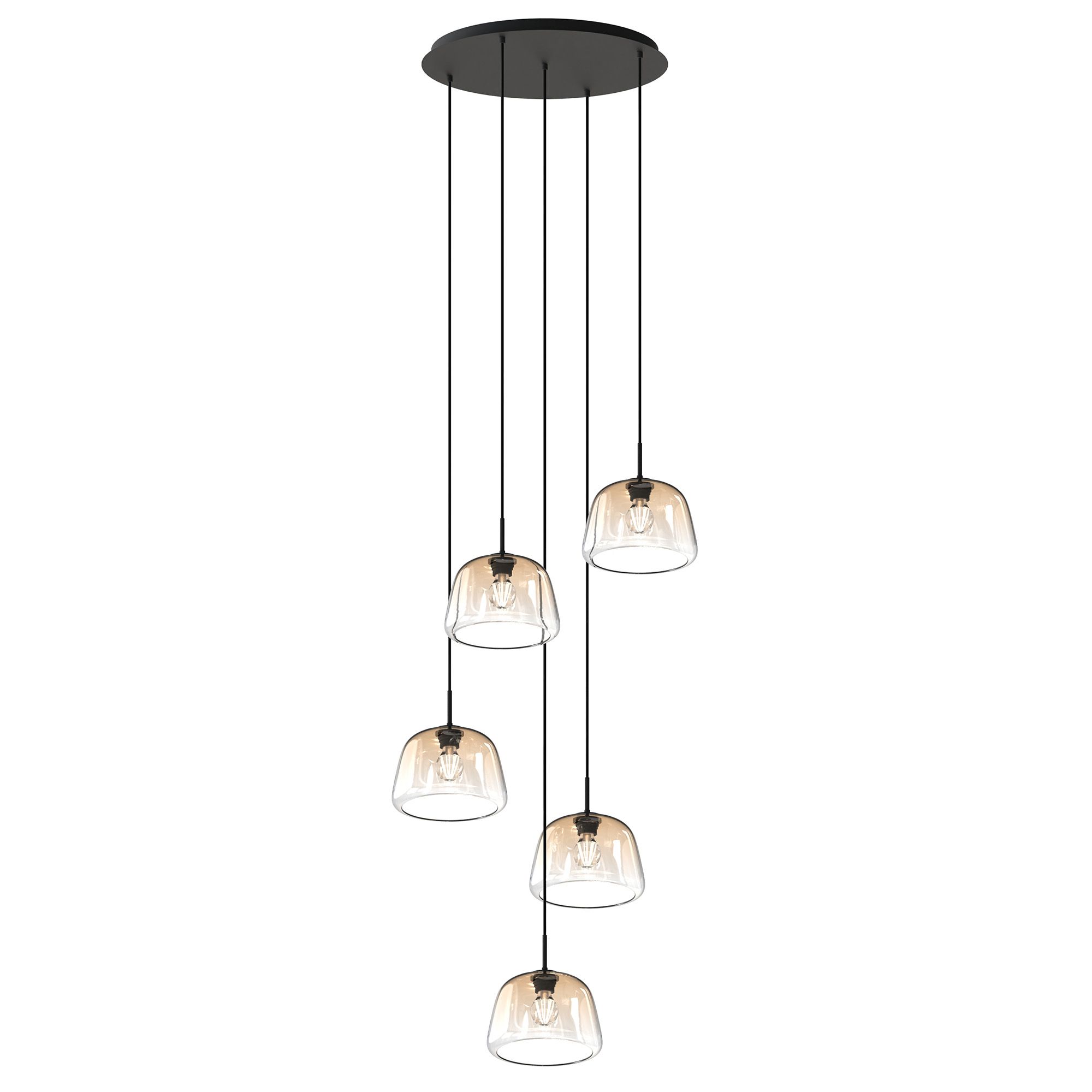 Suspension ronde 5 lumières GIOBOLE verre ambré Ø18cm