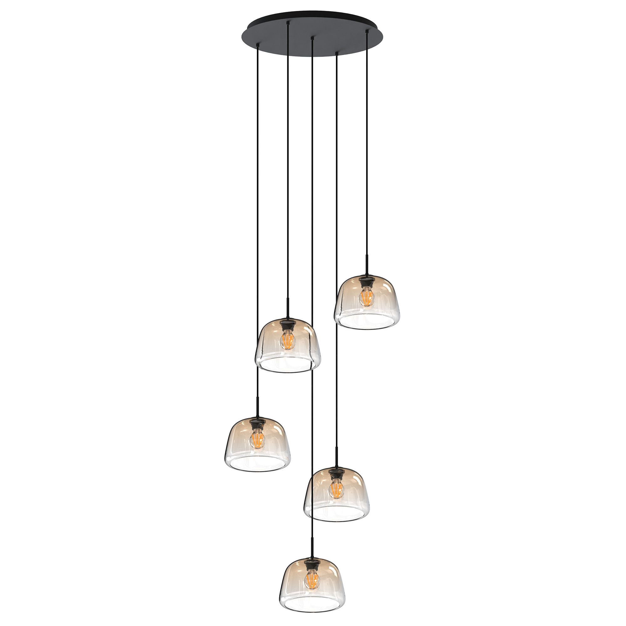 Suspension ronde 5 lumières GIOBOLE verre ambré Ø18cm