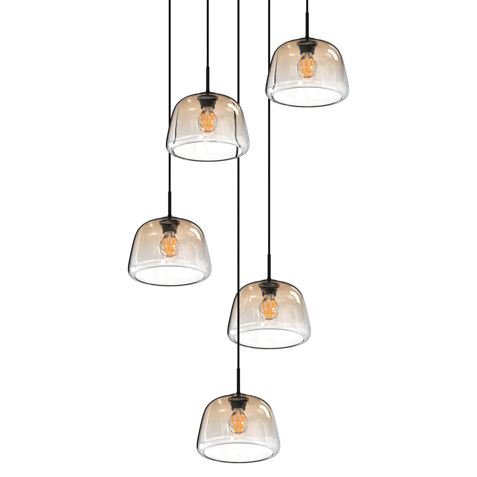 Suspension ronde 5 lumières GIOBOLE verre ambré Ø18cm