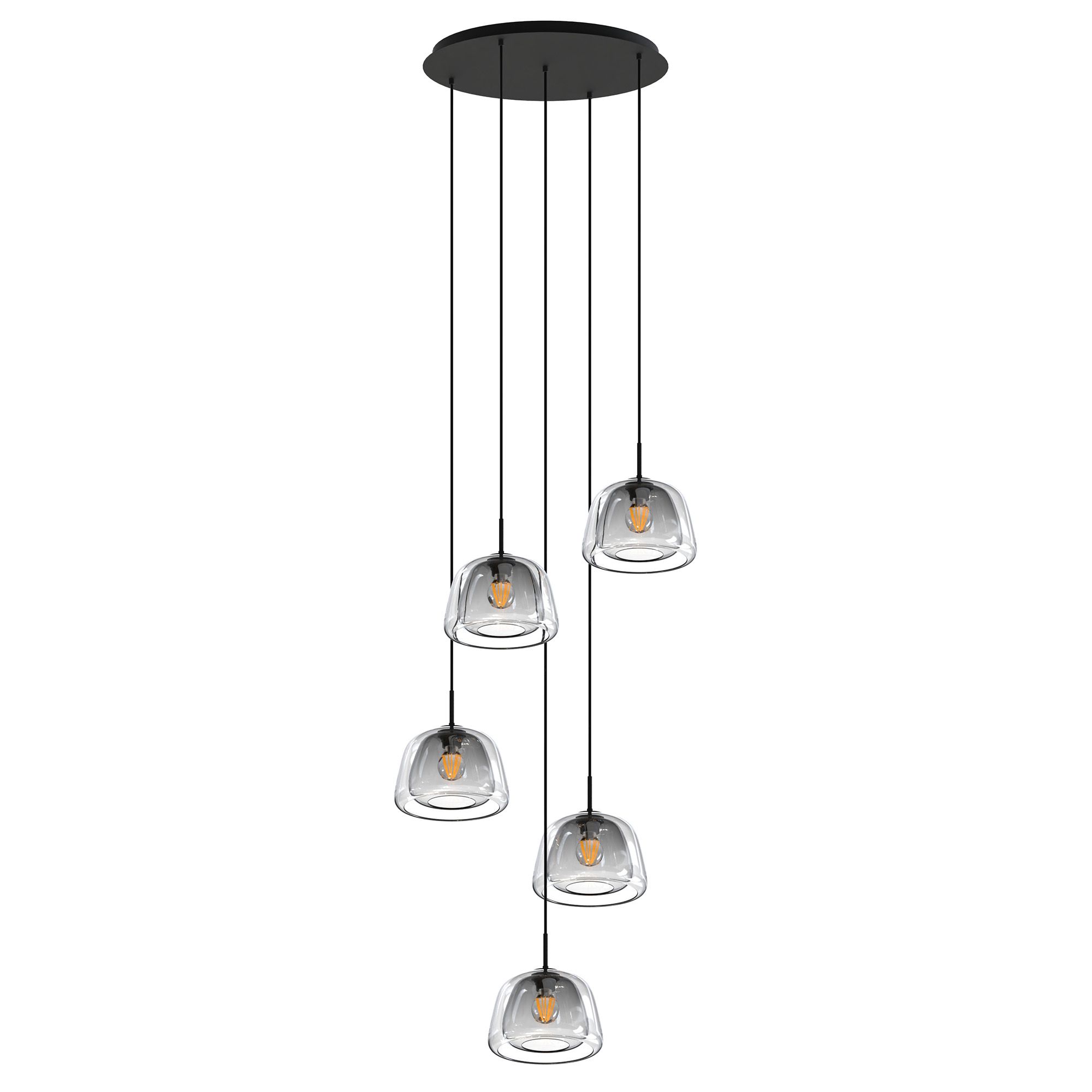 Suspension ronde 5 lumières GIOBOLE double verre transparent/fumé Ø24cm