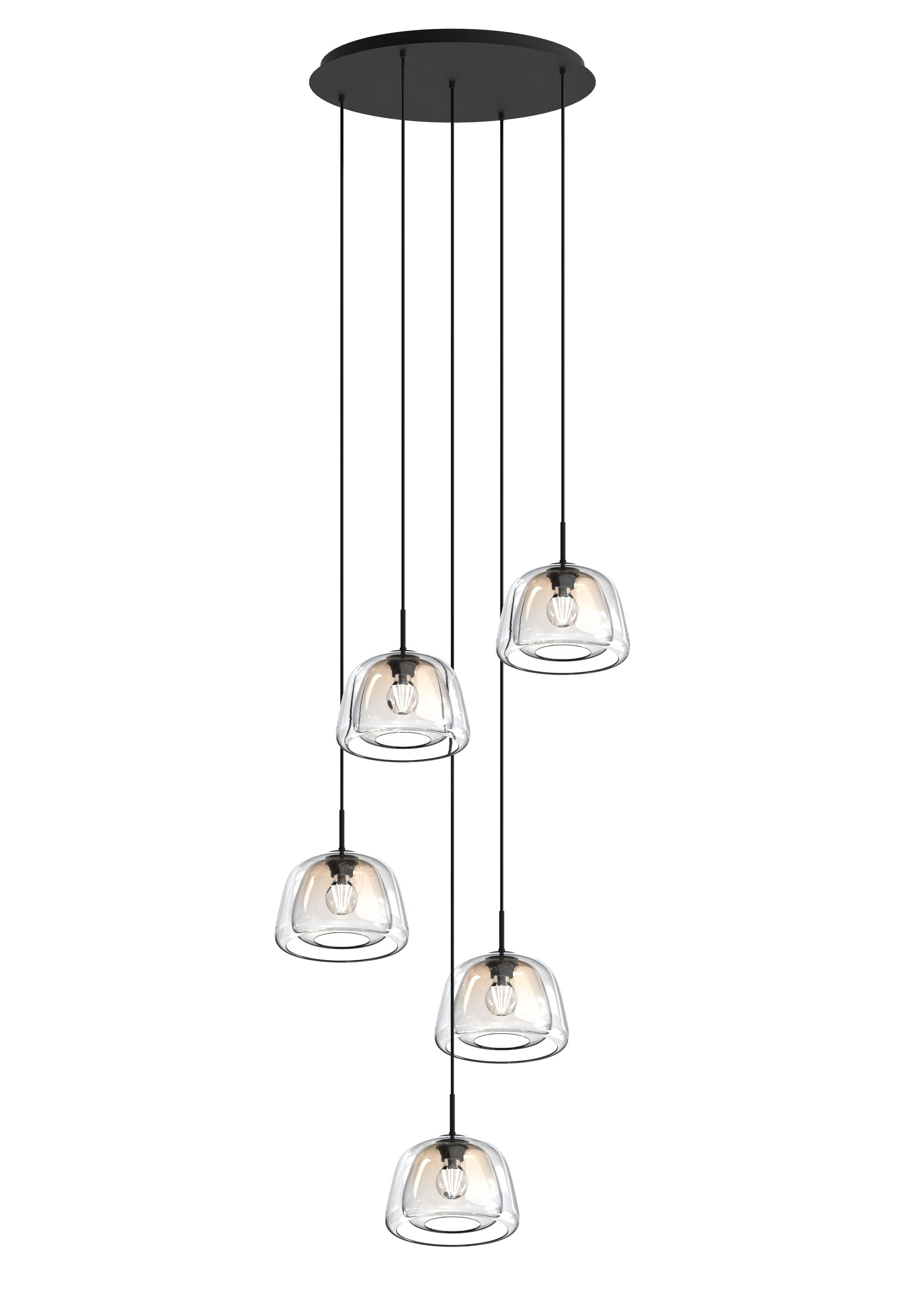 Suspension ronde 5 lumières GIOBOLE double verre transparent/ambré Ø24cm