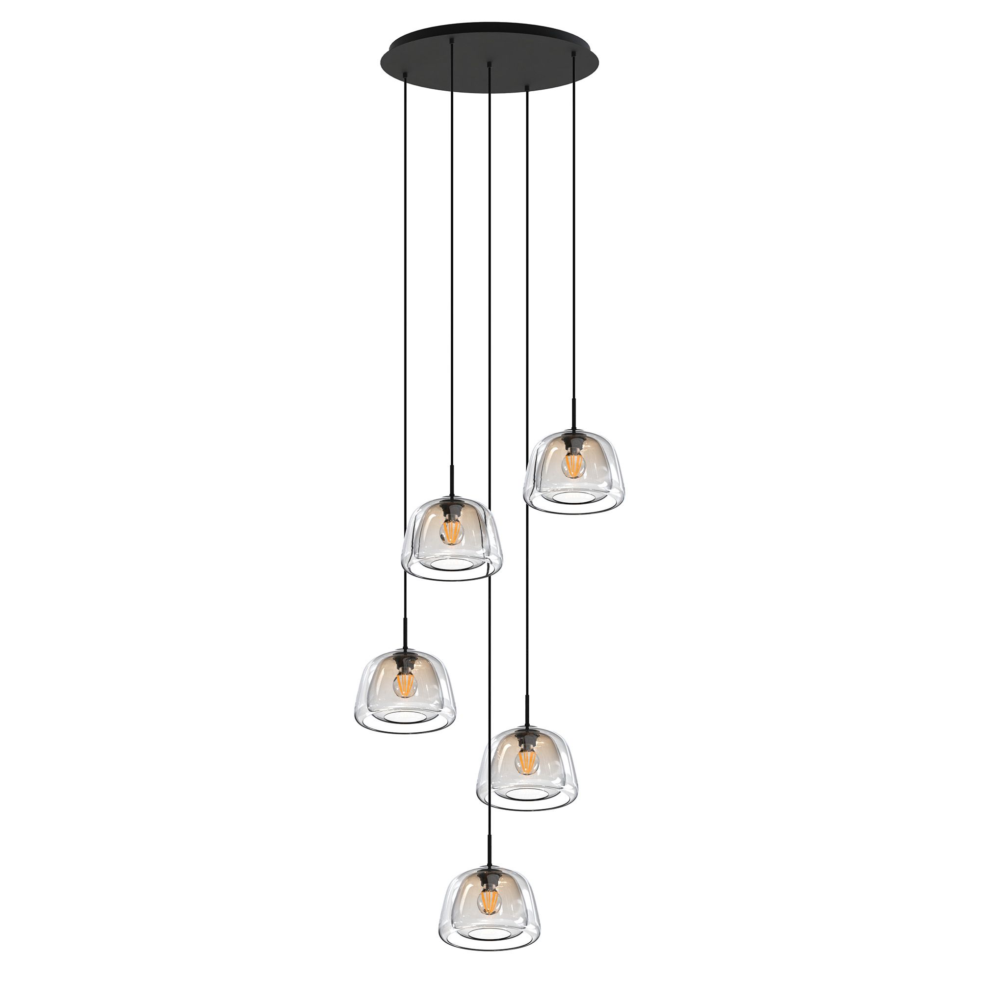 Suspension ronde 5 lumières GIOBOLE double verre transparent/ambré Ø24cm